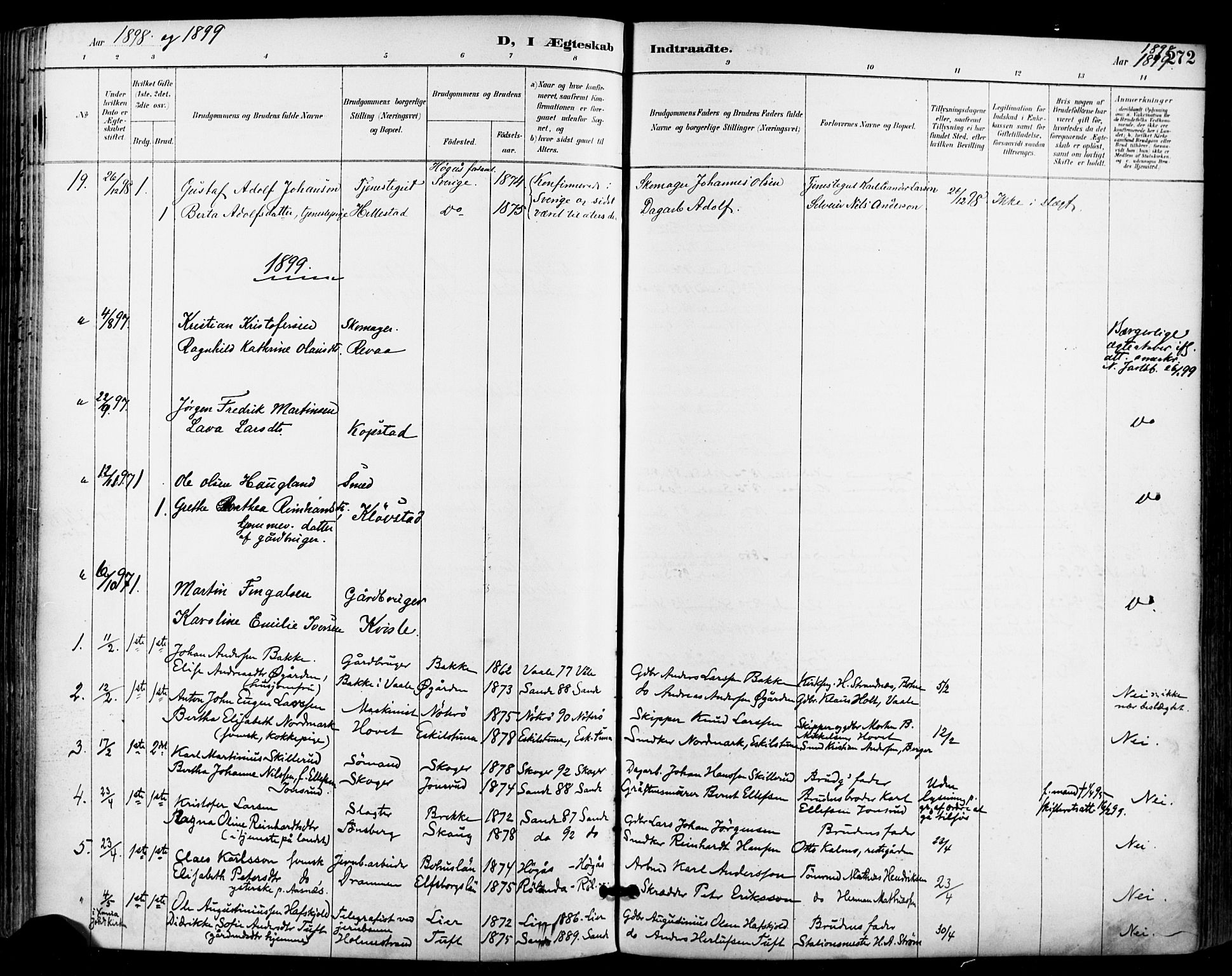 Sande Kirkebøker, SAKO/A-53/F/Fa/L0007: Parish register (official) no. 7, 1888-1903, p. 272