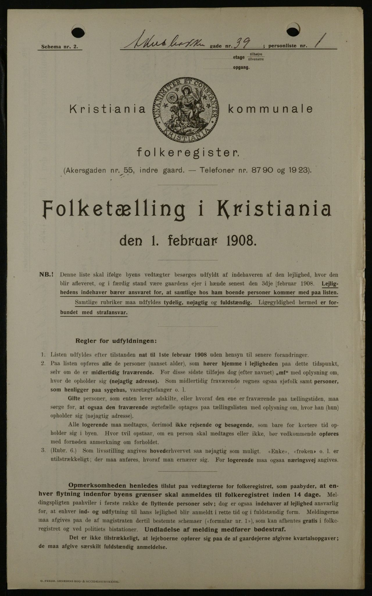 OBA, Municipal Census 1908 for Kristiania, 1908, p. 305