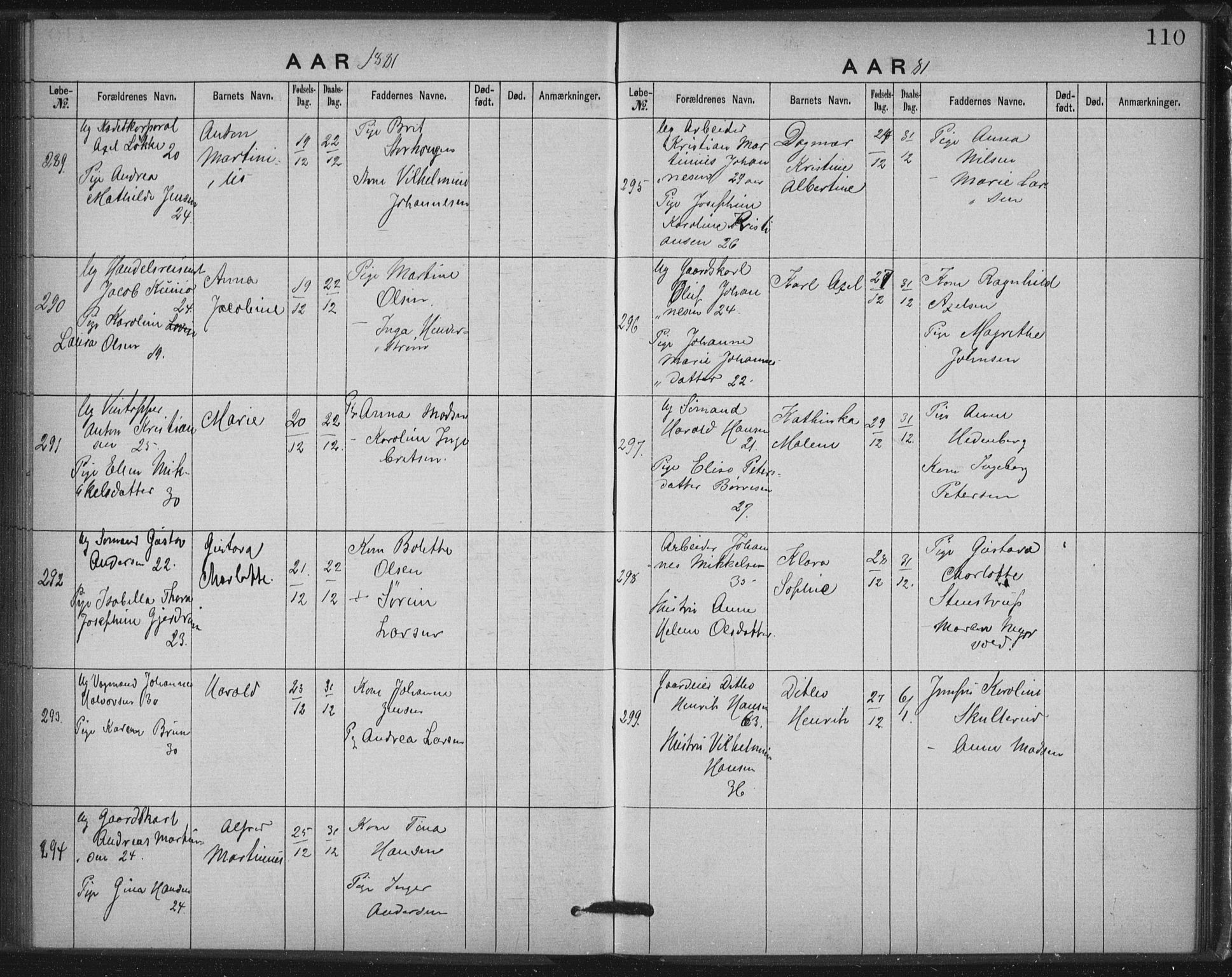 Rikshospitalet prestekontor Kirkebøker, AV/SAO-A-10309b/K/L0003/0001: Baptism register no. 3.1, 1877-1884, p. 110