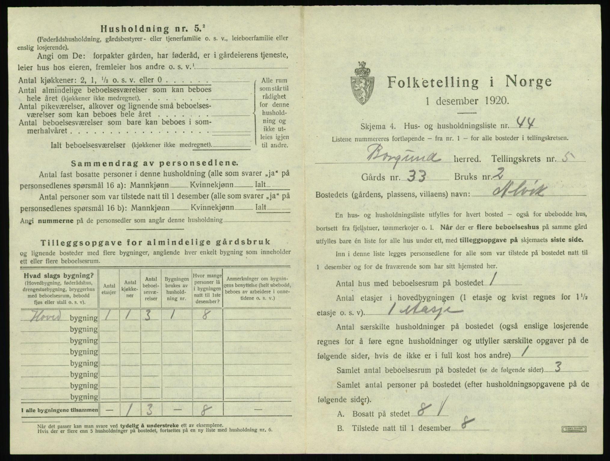 SAT, 1920 census for Borgund, 1920, p. 548