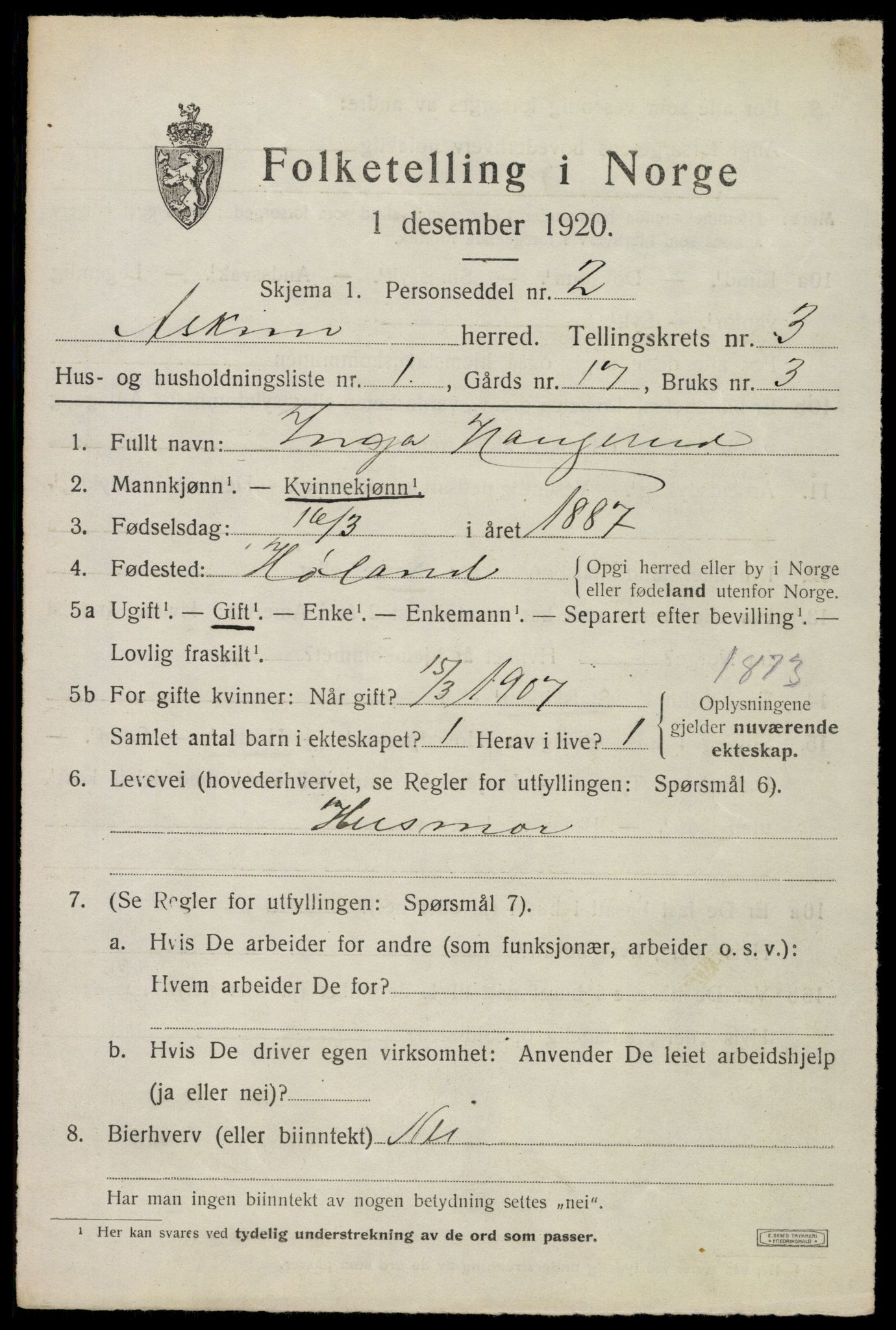 SAO, 1920 census for Askim, 1920, p. 6757