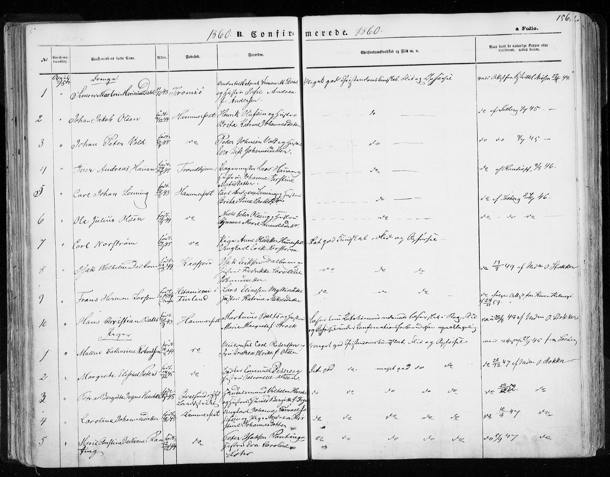 Hammerfest sokneprestkontor, AV/SATØ-S-1347/H/Ha/L0005.kirke: Parish register (official) no. 5, 1857-1869, p. 156