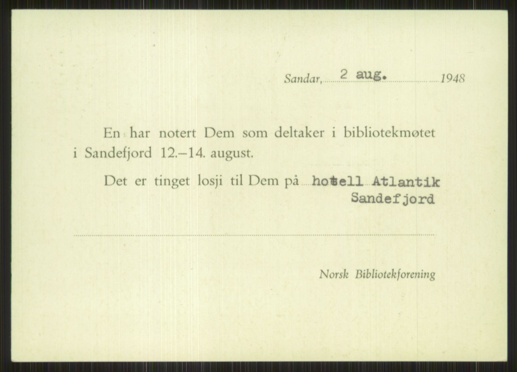 Universitetsbiblioteket i Oslo, RA/S-4102/E/Ea/L0002/0001: -- / Norske bibliotekmøter, 1945-1954, p. 351