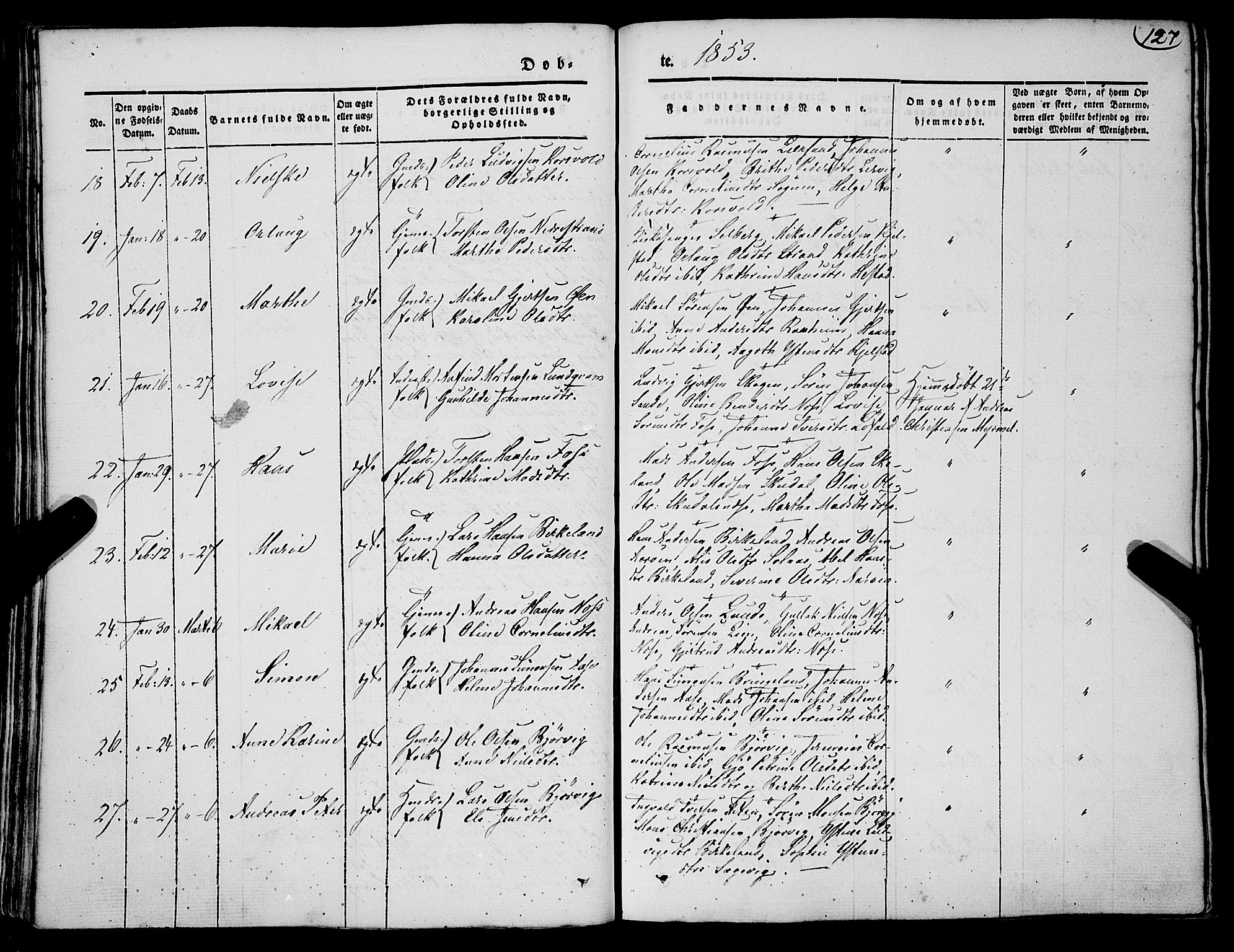 Gaular sokneprestembete, SAB/A-80001/H/Haa: Parish register (official) no. A 4I, 1840-1859, p. 127