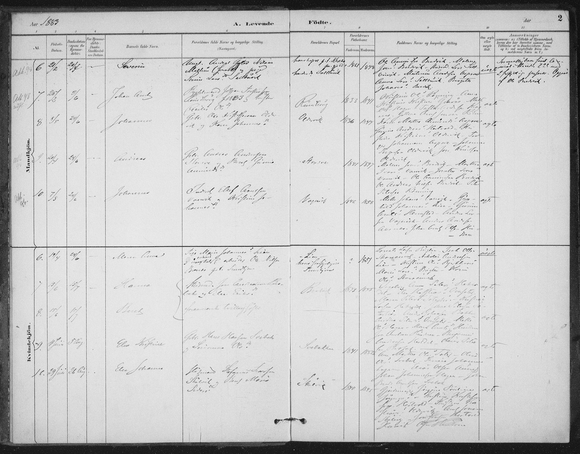 Ministerialprotokoller, klokkerbøker og fødselsregistre - Nord-Trøndelag, AV/SAT-A-1458/702/L0023: Parish register (official) no. 702A01, 1883-1897, p. 2