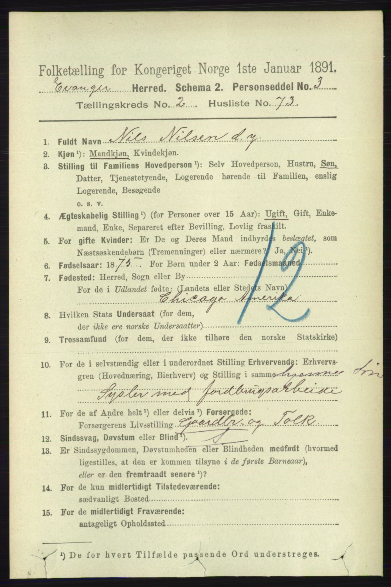 RA, 1891 census for 1237 Evanger, 1891, p. 784