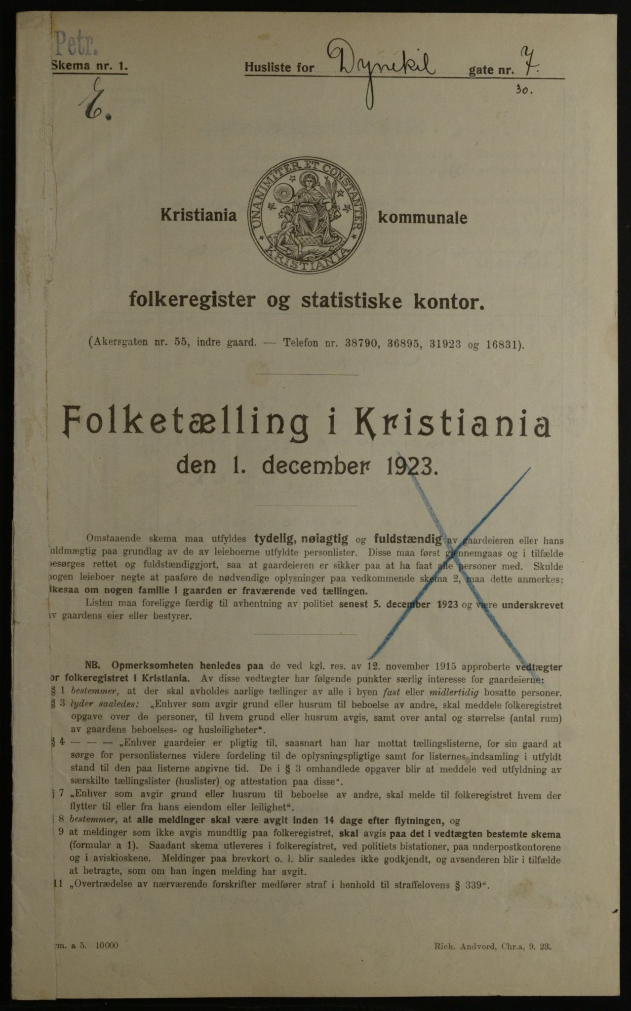 OBA, Municipal Census 1923 for Kristiania, 1923, p. 19477