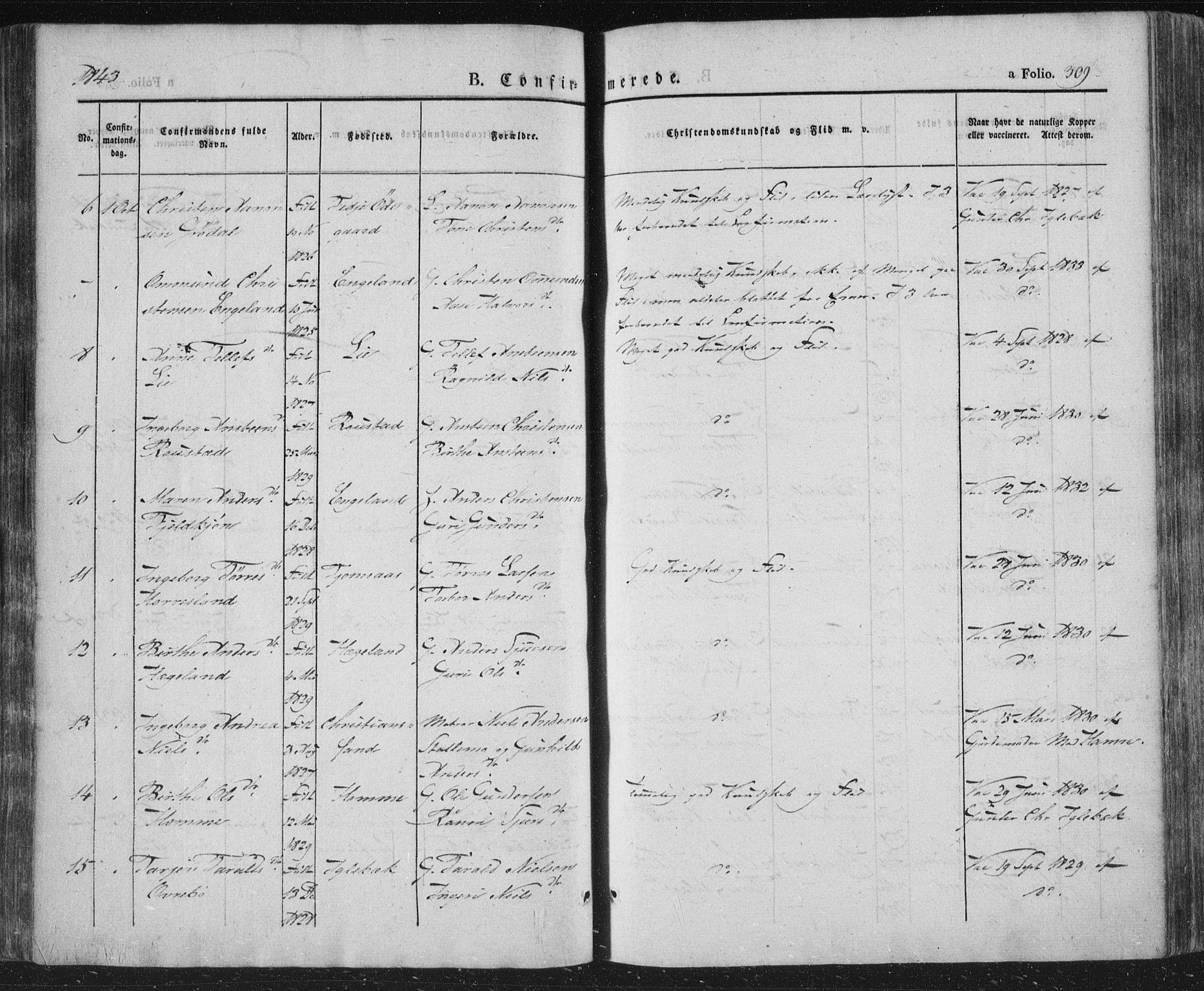 Vennesla sokneprestkontor, AV/SAK-1111-0045/Fa/Fac/L0004: Parish register (official) no. A 4, 1834-1855, p. 309