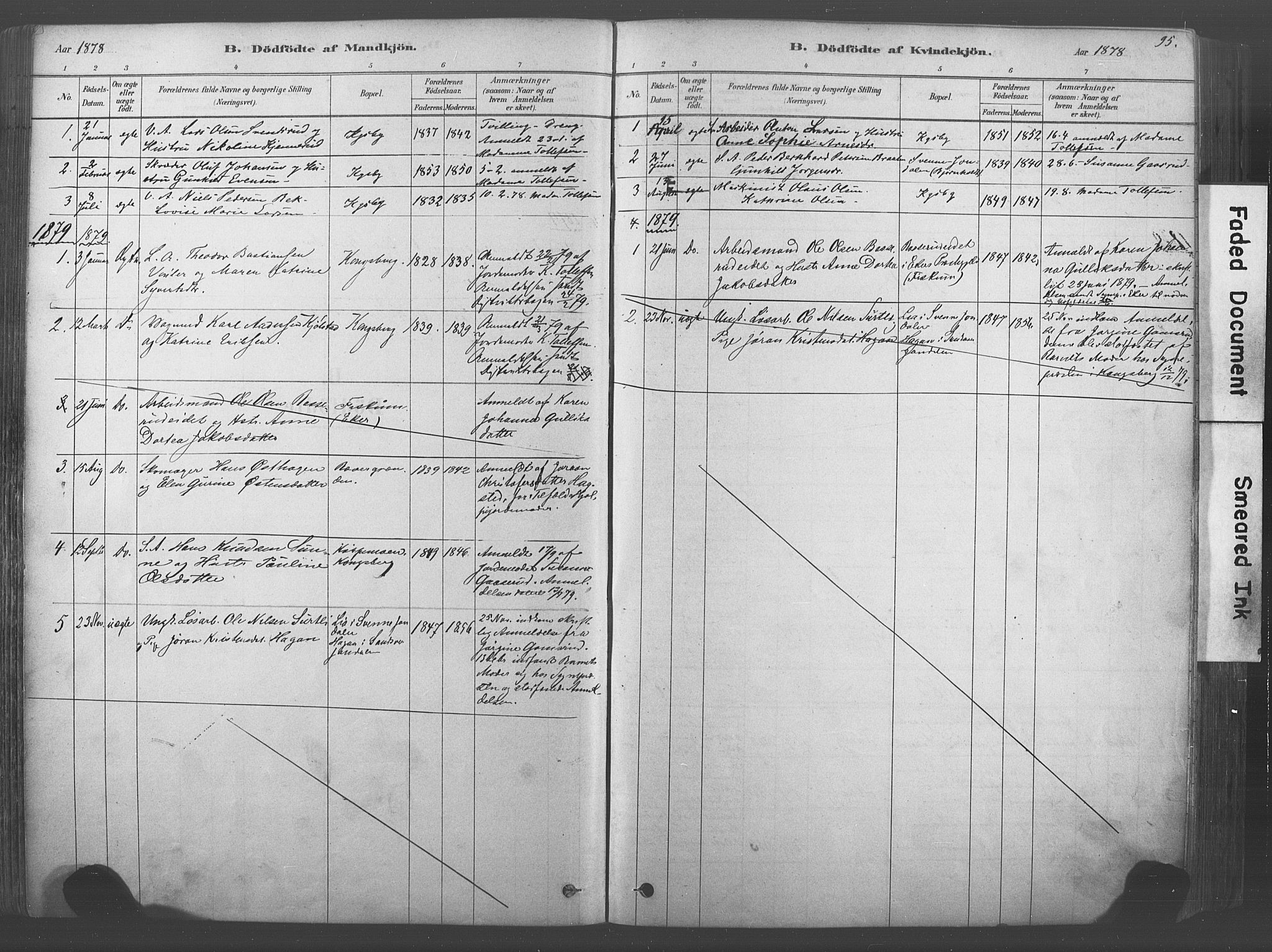 Kongsberg kirkebøker, AV/SAKO-A-22/F/Fb/L0001: Parish register (official) no. II 1, 1878-1886, p. 95