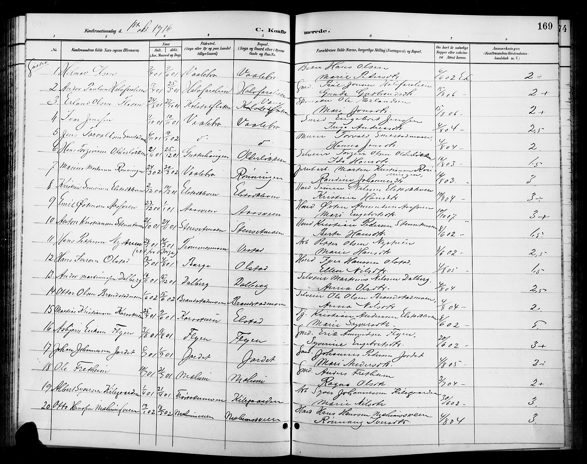 Ringebu prestekontor, SAH/PREST-082/H/Ha/Hab/L0009: Parish register (copy) no. 9, 1899-1921, p. 169