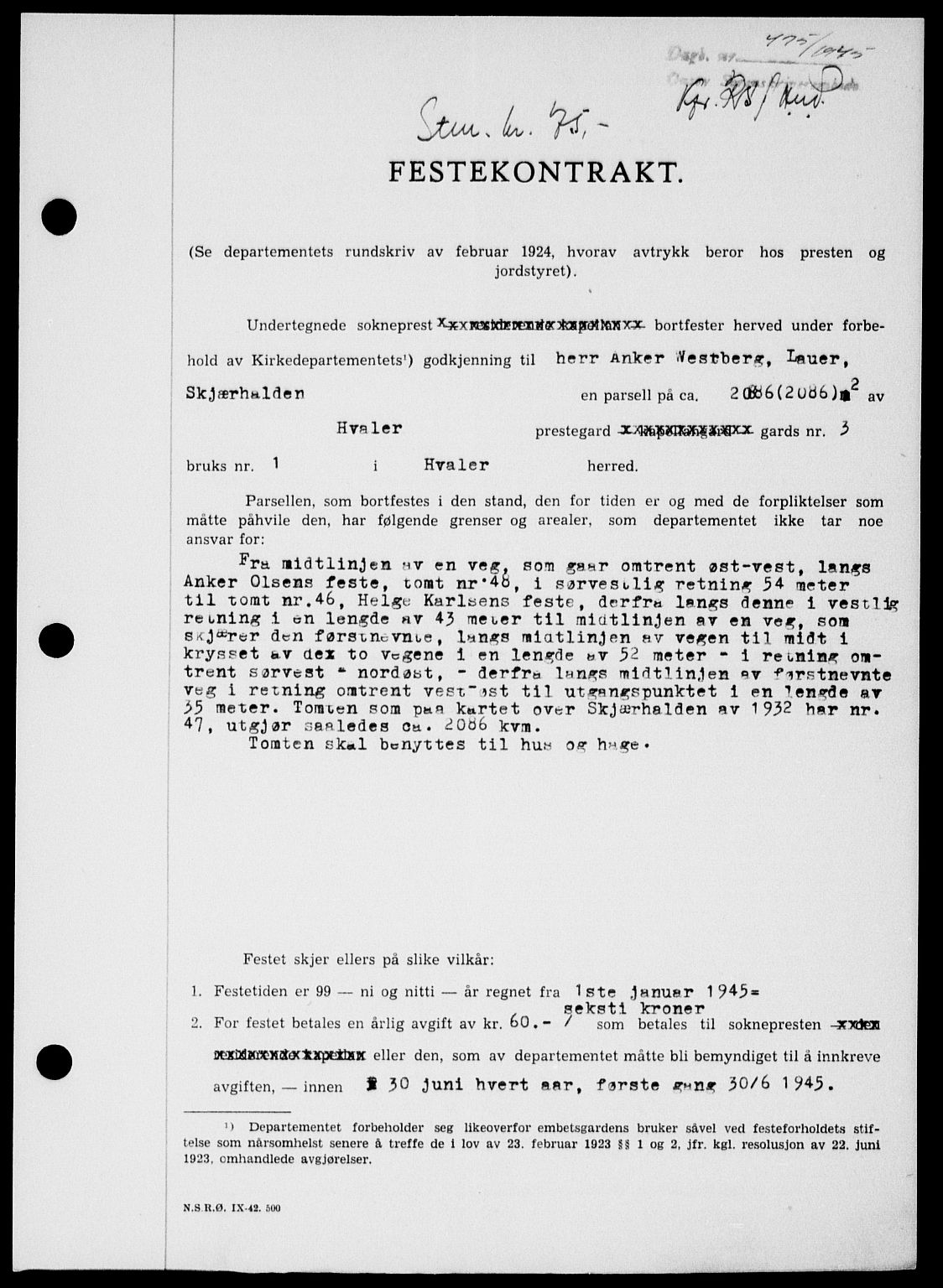 Onsøy sorenskriveri, AV/SAO-A-10474/G/Ga/Gab/L0014: Mortgage book no. II A-14, 1944-1945, Diary no: : 475/1945