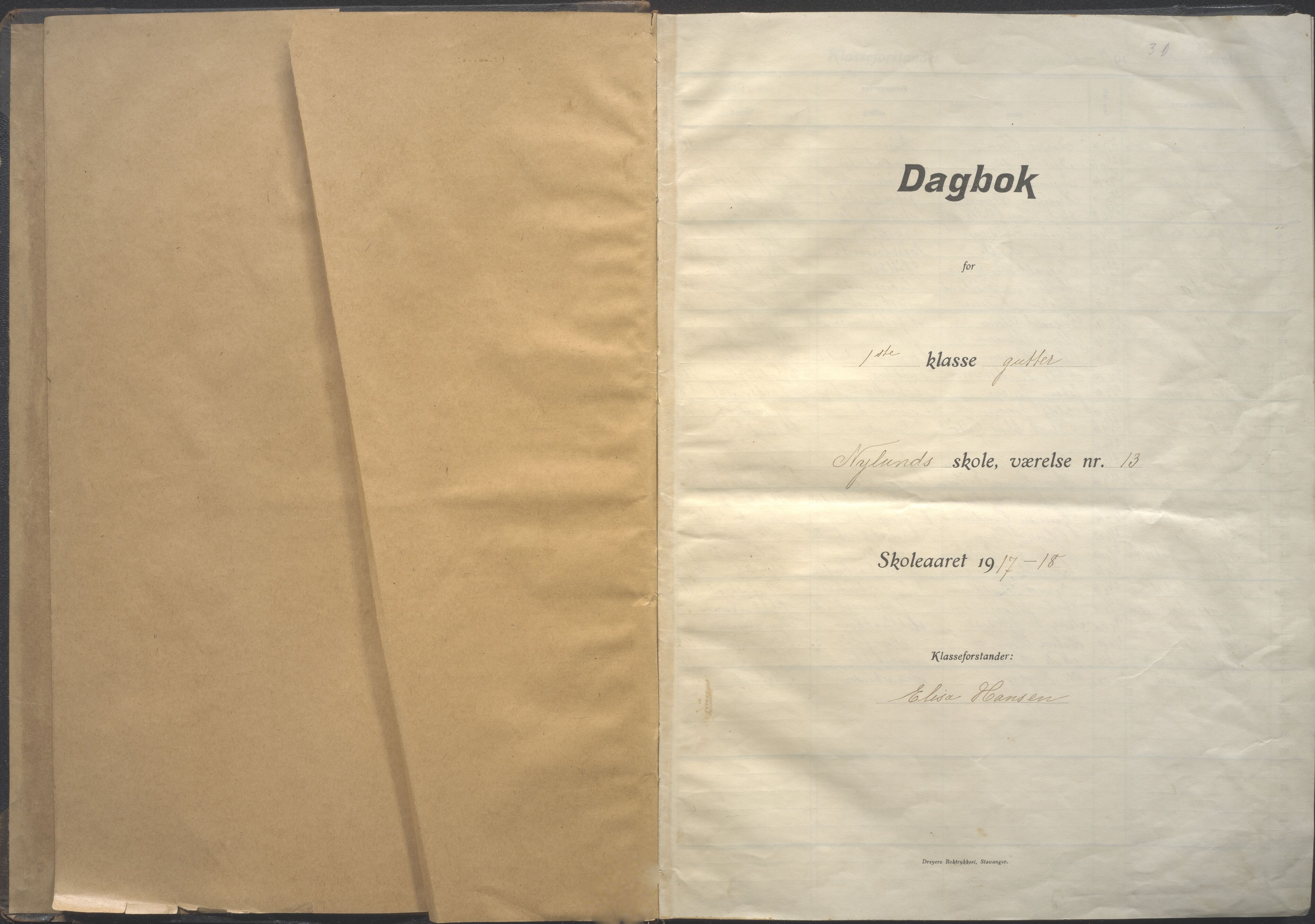 Stavanger kommune. Nylund skole, BYST/A-0072/G/Ga/Gaa/L0001: Dagbok, 1917-1918