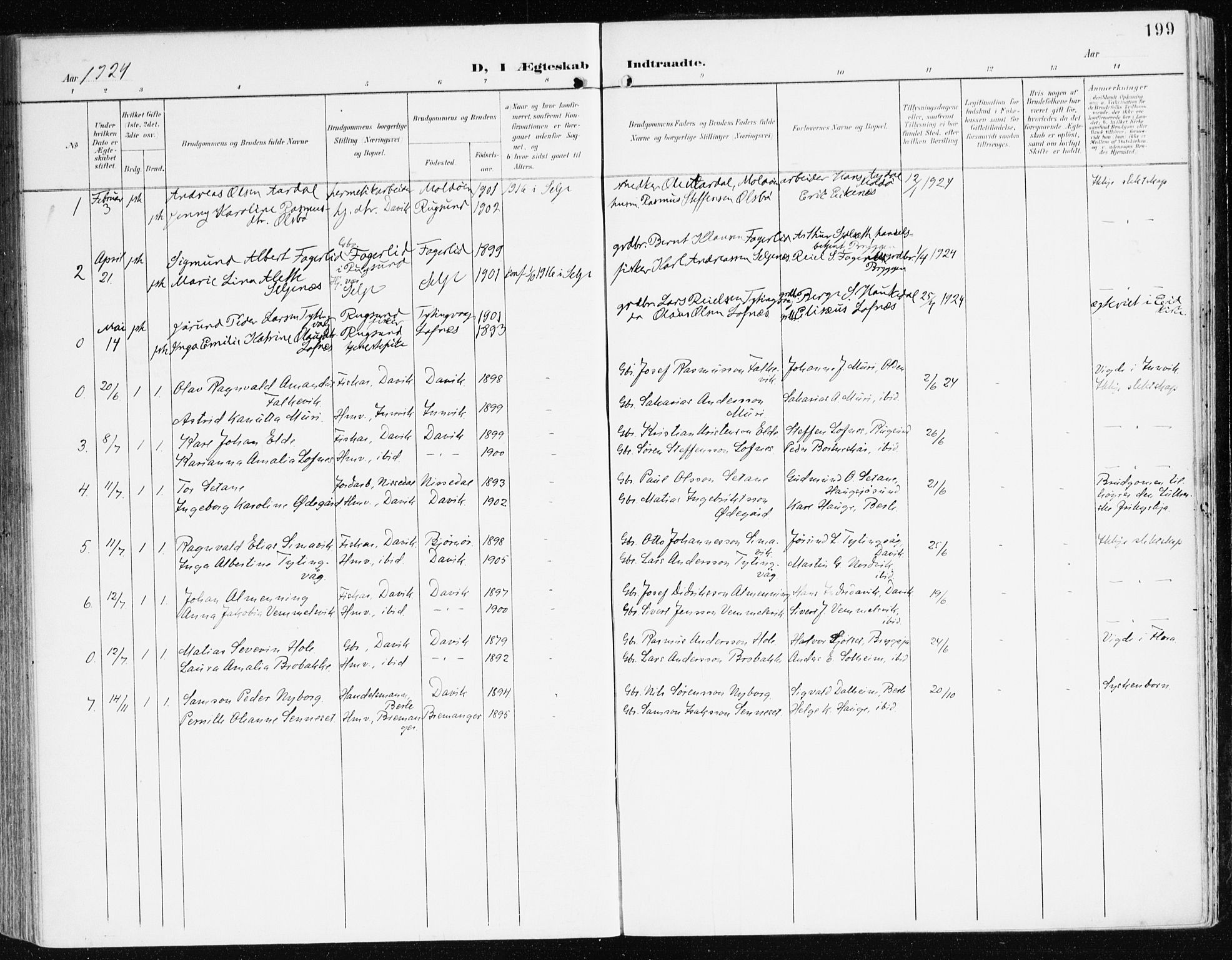 Davik sokneprestembete, AV/SAB-A-79701/H/Haa/Haad/L0002: Parish register (official) no. D 2, 1901-1930, p. 199