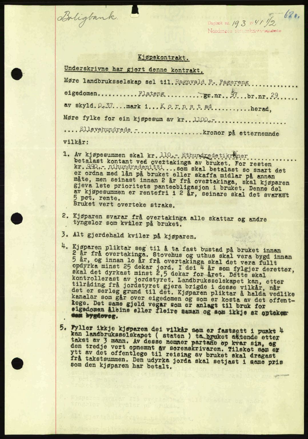 Nordmøre sorenskriveri, SAT/A-4132/1/2/2Ca: Mortgage book no. A89, 1940-1941, Diary no: : 193/1941