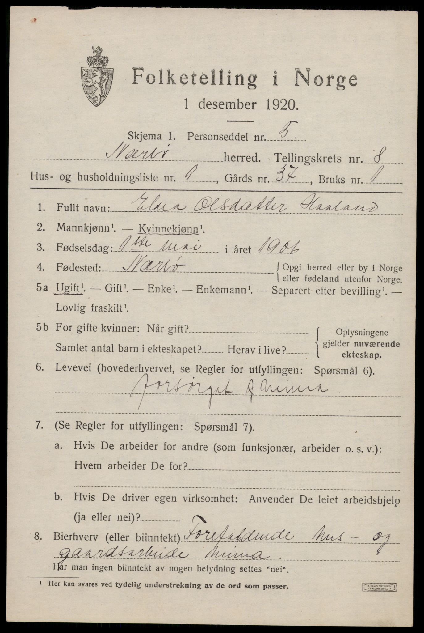 SAST, 1920 census for Nærbø, 1920, p. 5103