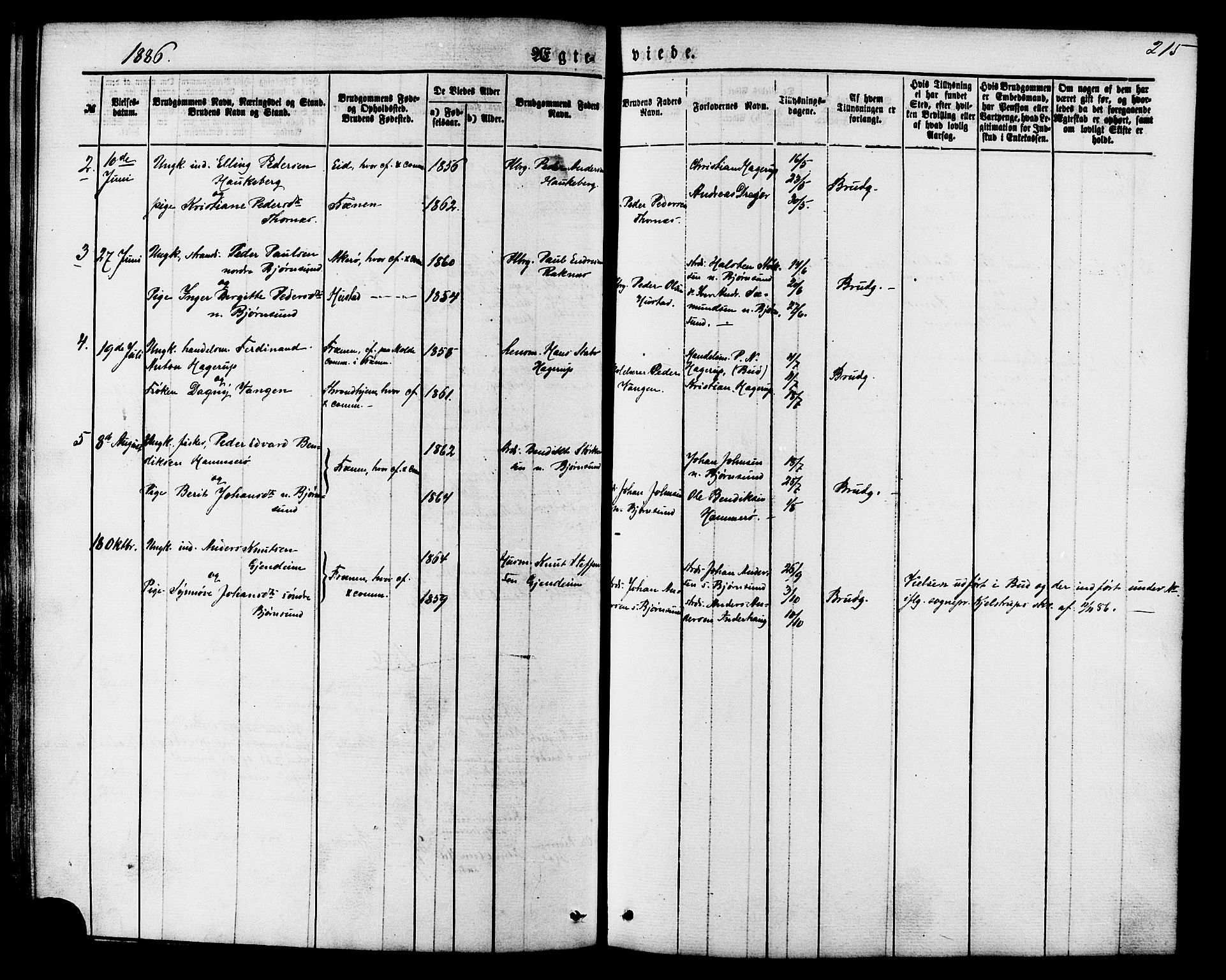 Ministerialprotokoller, klokkerbøker og fødselsregistre - Møre og Romsdal, SAT/A-1454/565/L0749: Parish register (official) no. 565A03, 1871-1886, p. 215