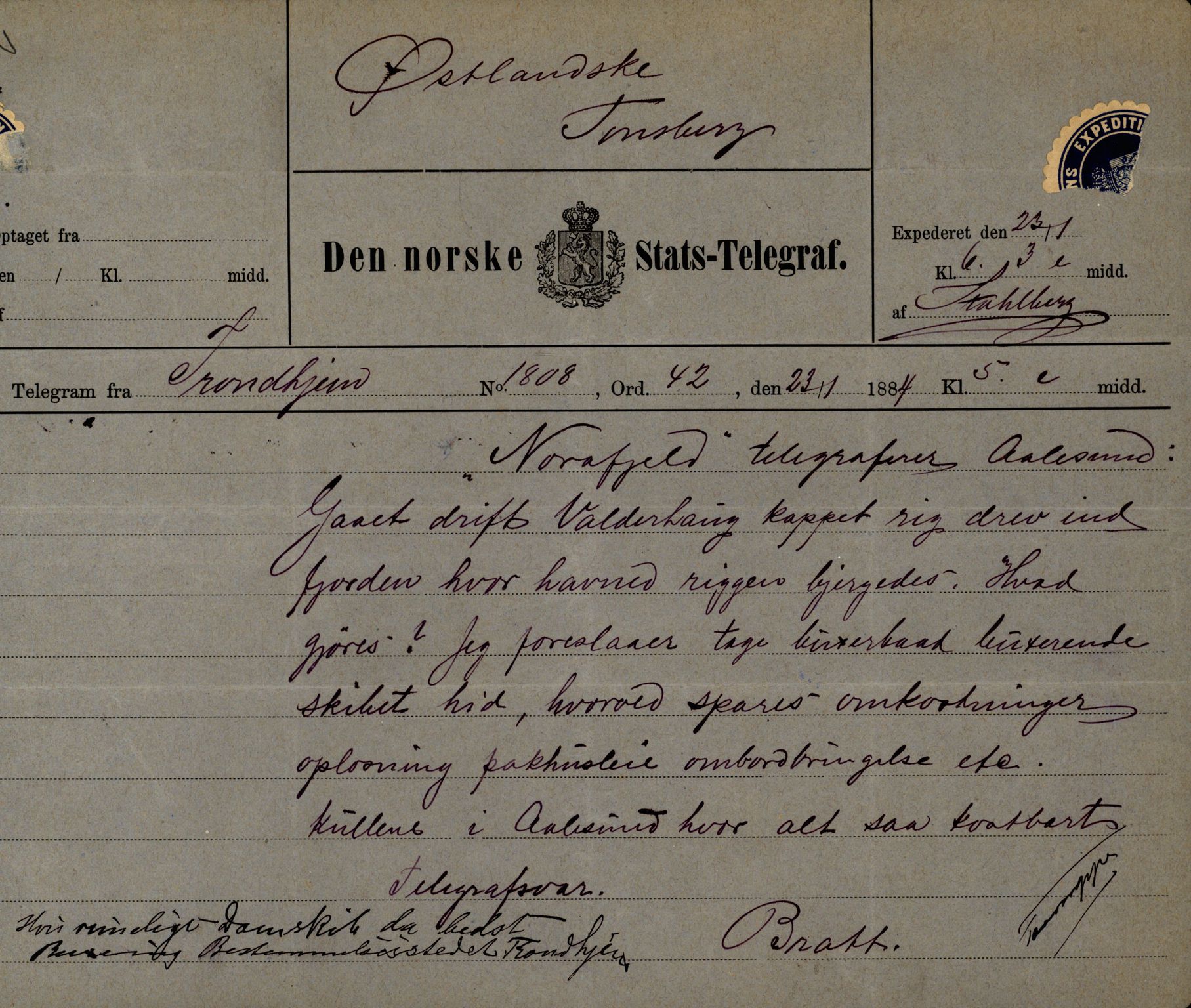 Pa 63 - Østlandske skibsassuranceforening, VEMU/A-1079/G/Ga/L0017/0013: Havaridokumenter / Diaz, Holmestrand, Kalliope, Olaf Trygvason, Norafjeld, 1884, p. 69