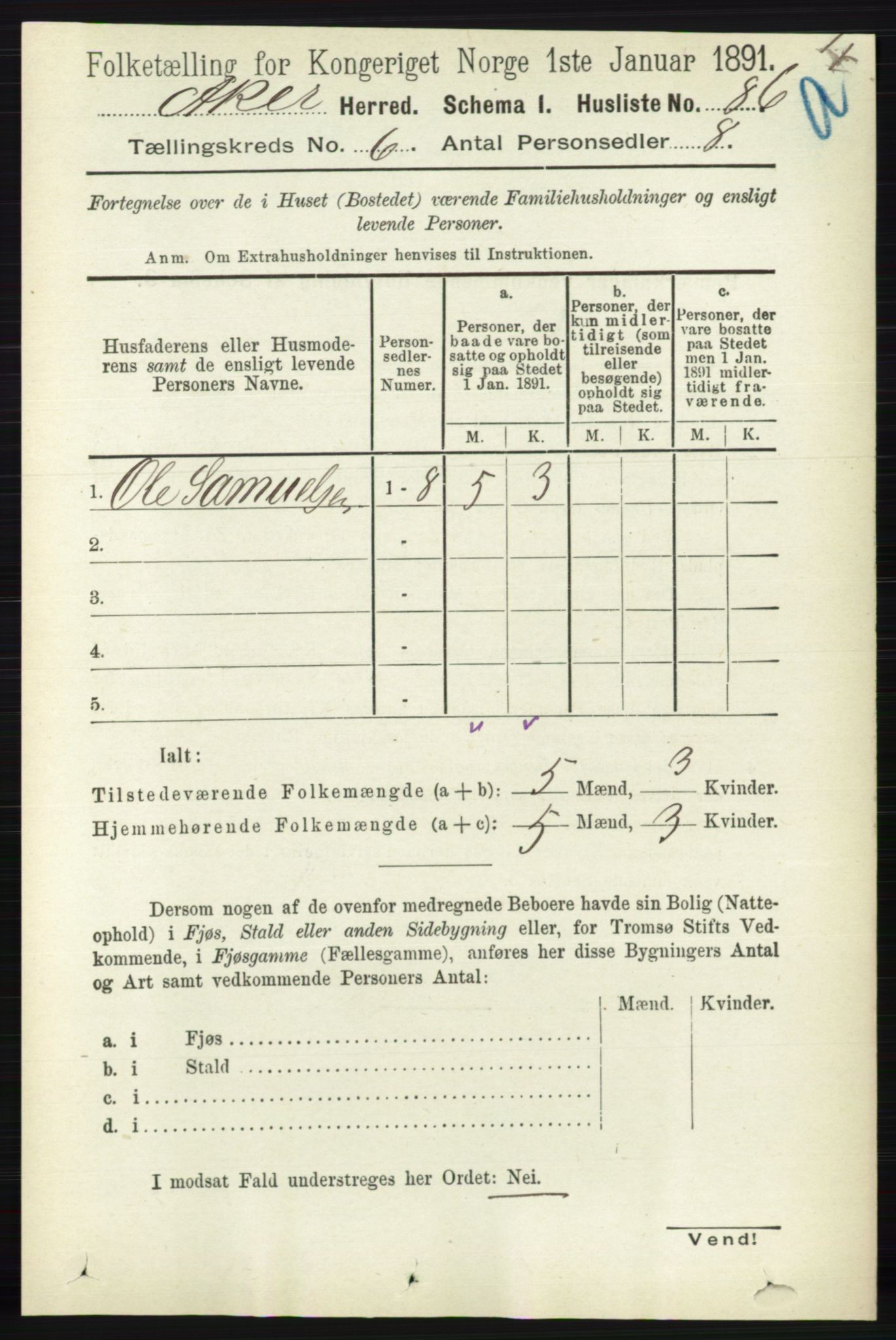 RA, 1891 census for 0218 Aker, 1891, p. 5494