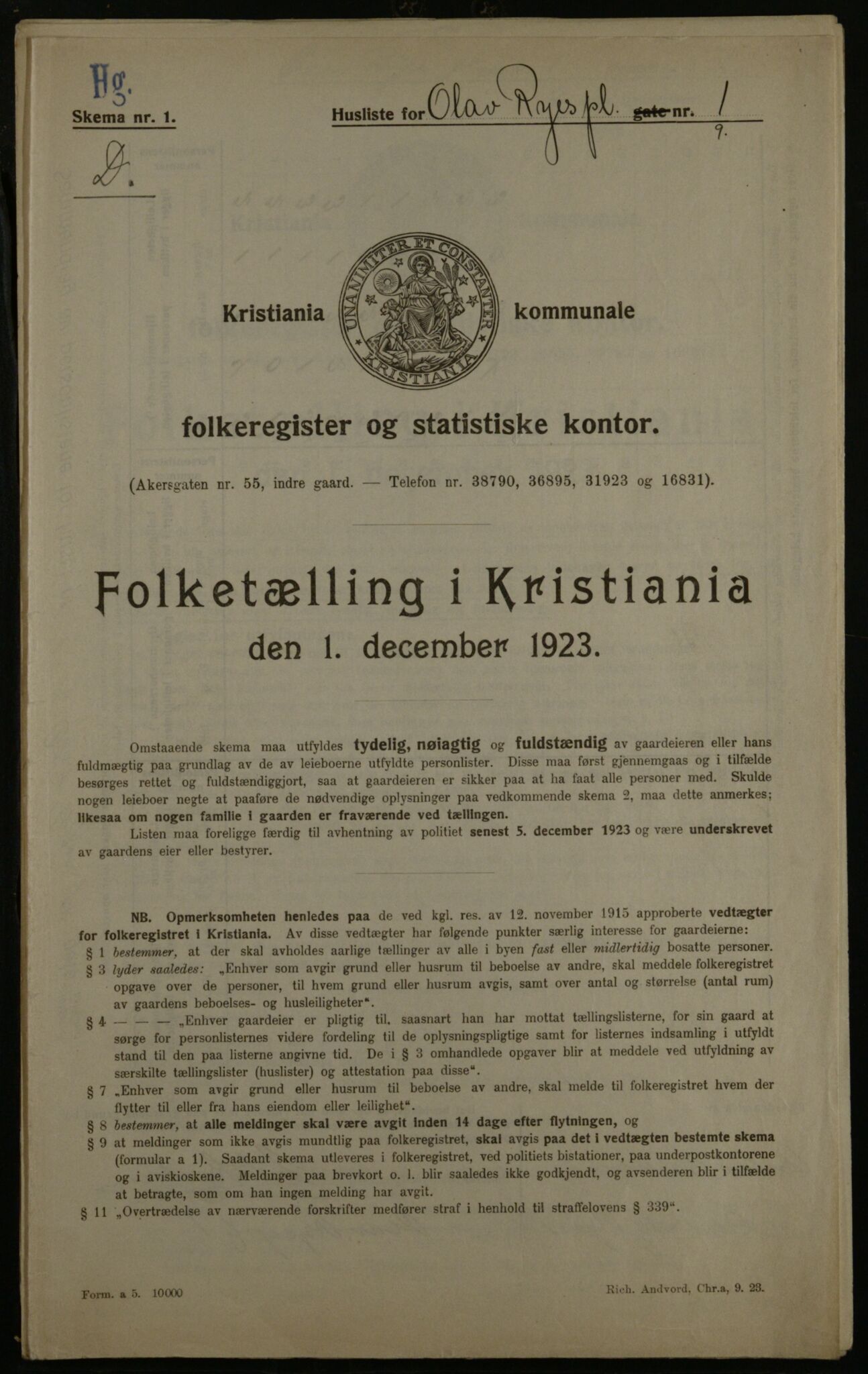 OBA, Municipal Census 1923 for Kristiania, 1923, p. 82425