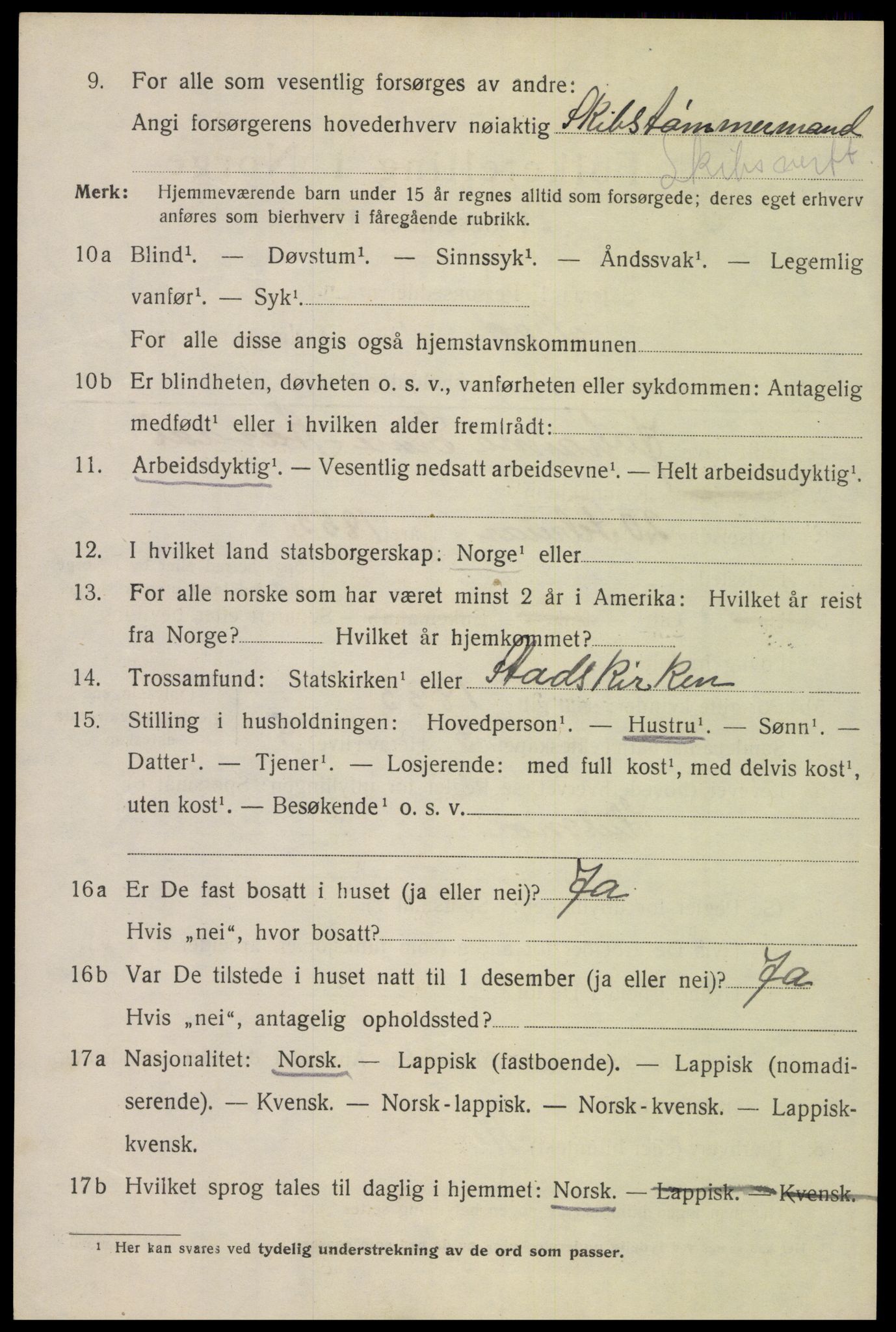 SAT, 1920 census for Bodø, 1920, p. 11100