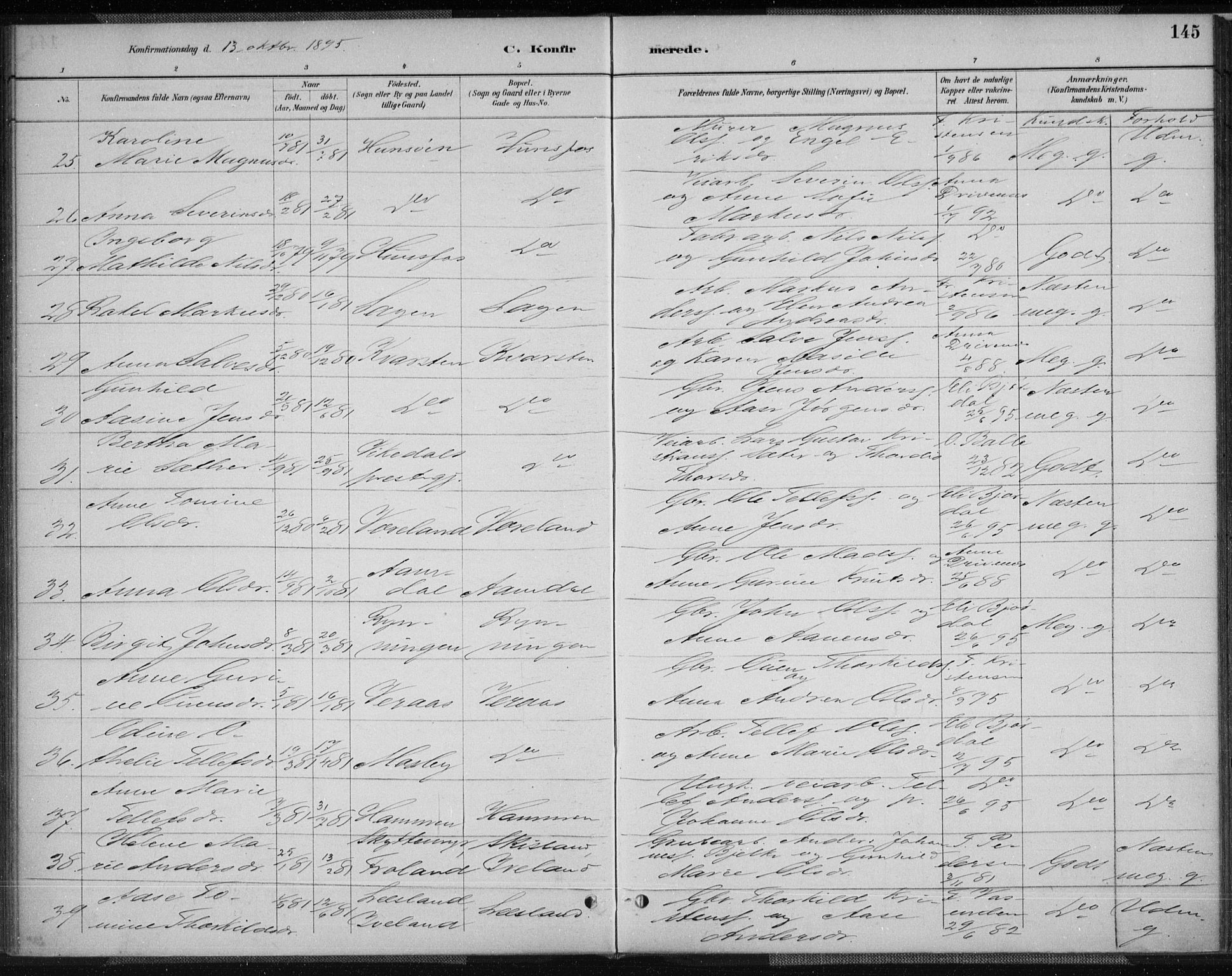 Vennesla sokneprestkontor, AV/SAK-1111-0045/Fa/Fab/L0004: Parish register (official) no. A 4, 1884-1896, p. 145