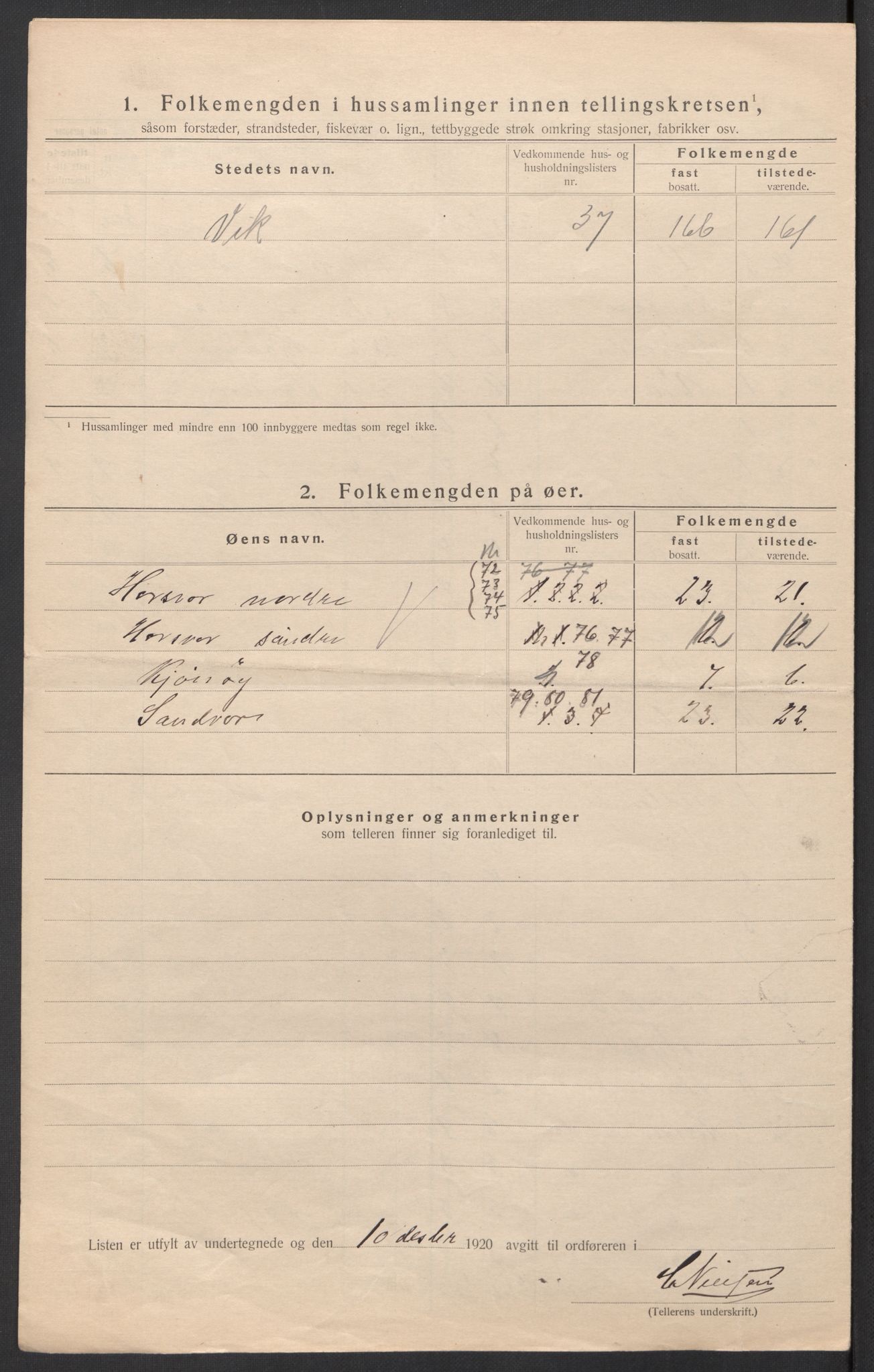 SAT, 1920 census for Vik, 1920, p. 23