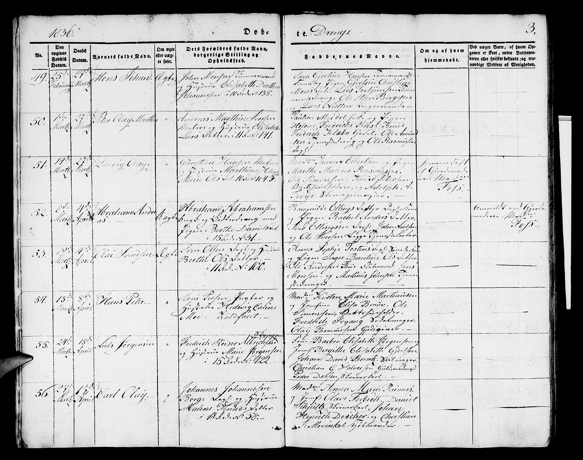 Domkirken sokneprestembete, SAB/A-74801/H/Hab/L0008: Parish register (copy) no. B 1, 1836-1841, p. 3