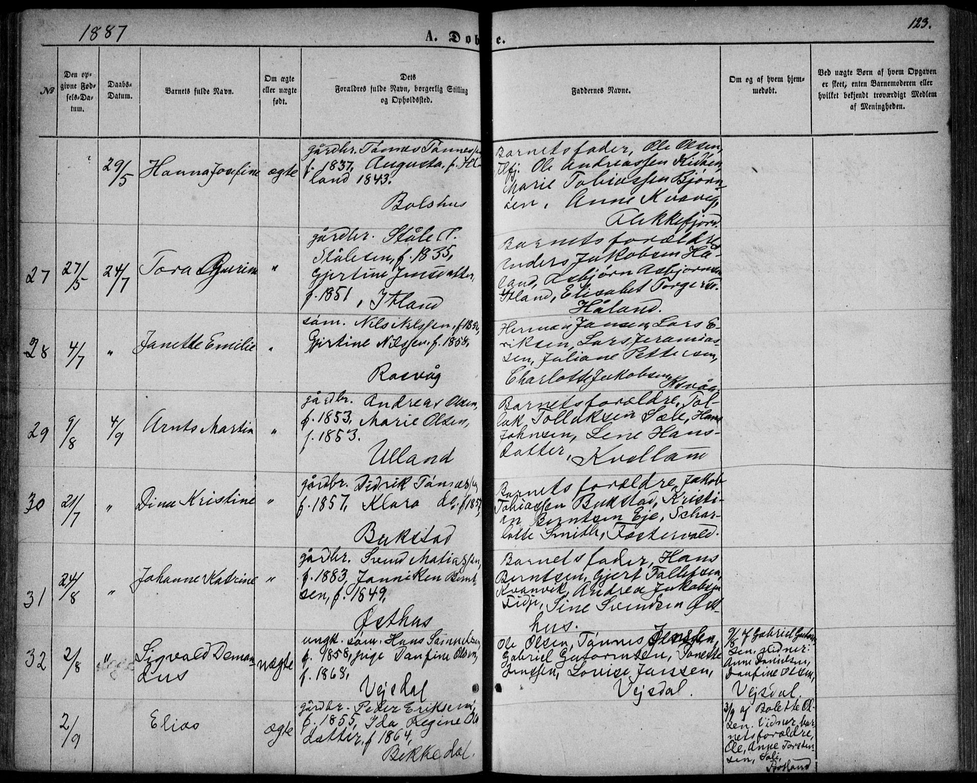 Flekkefjord sokneprestkontor, AV/SAK-1111-0012/F/Fb/Fbb/L0003: Parish register (copy) no. B 3, 1867-1889, p. 123