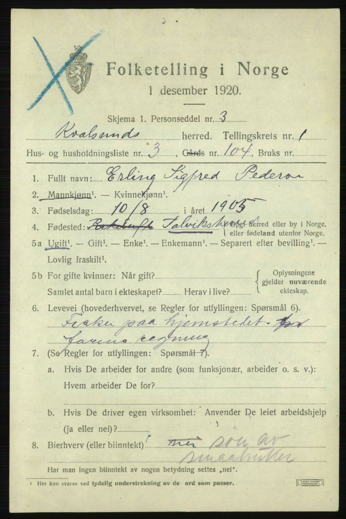 SATØ, 1920 census for , 1920, p. 492
