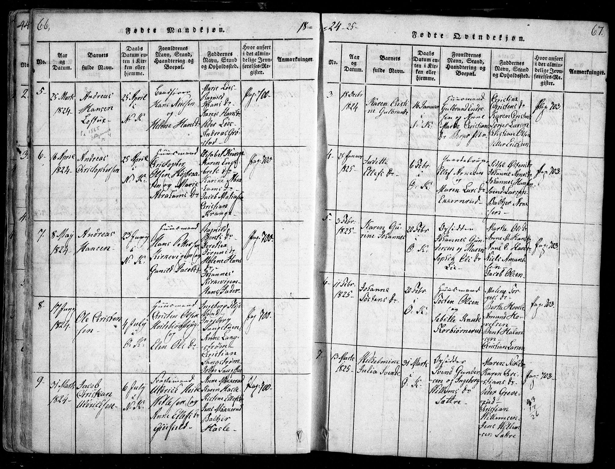 Nesodden prestekontor Kirkebøker, SAO/A-10013/F/Fa/L0006: Parish register (official) no. I 6, 1814-1847, p. 66-67