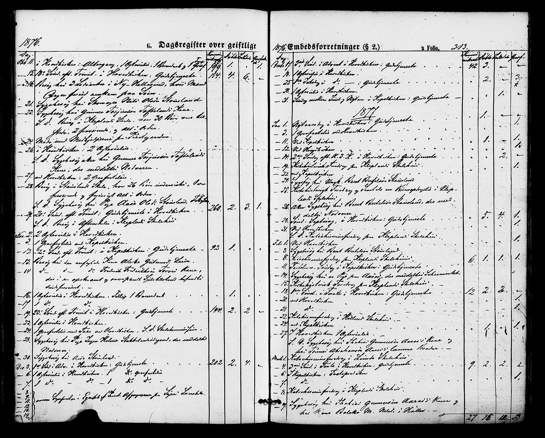 Søgne sokneprestkontor, SAK/1111-0037/F/Fa/Fab/L0011: Parish register (official) no. A 11, 1869-1879, p. 313