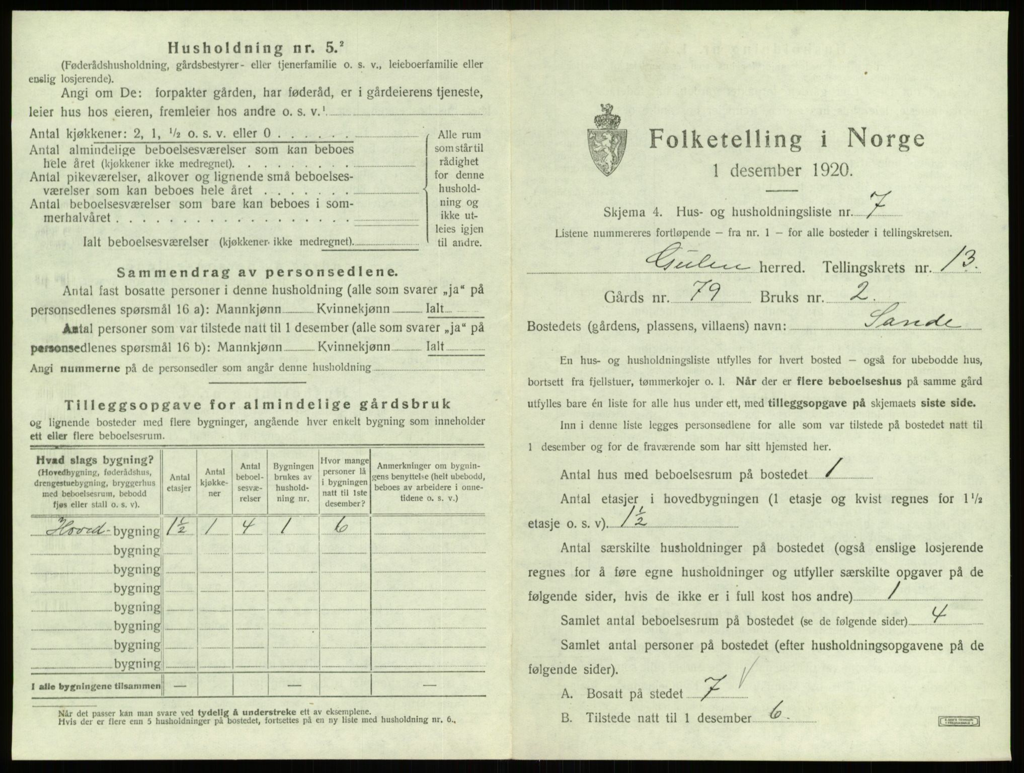 SAB, 1920 census for Gulen, 1920, p. 832