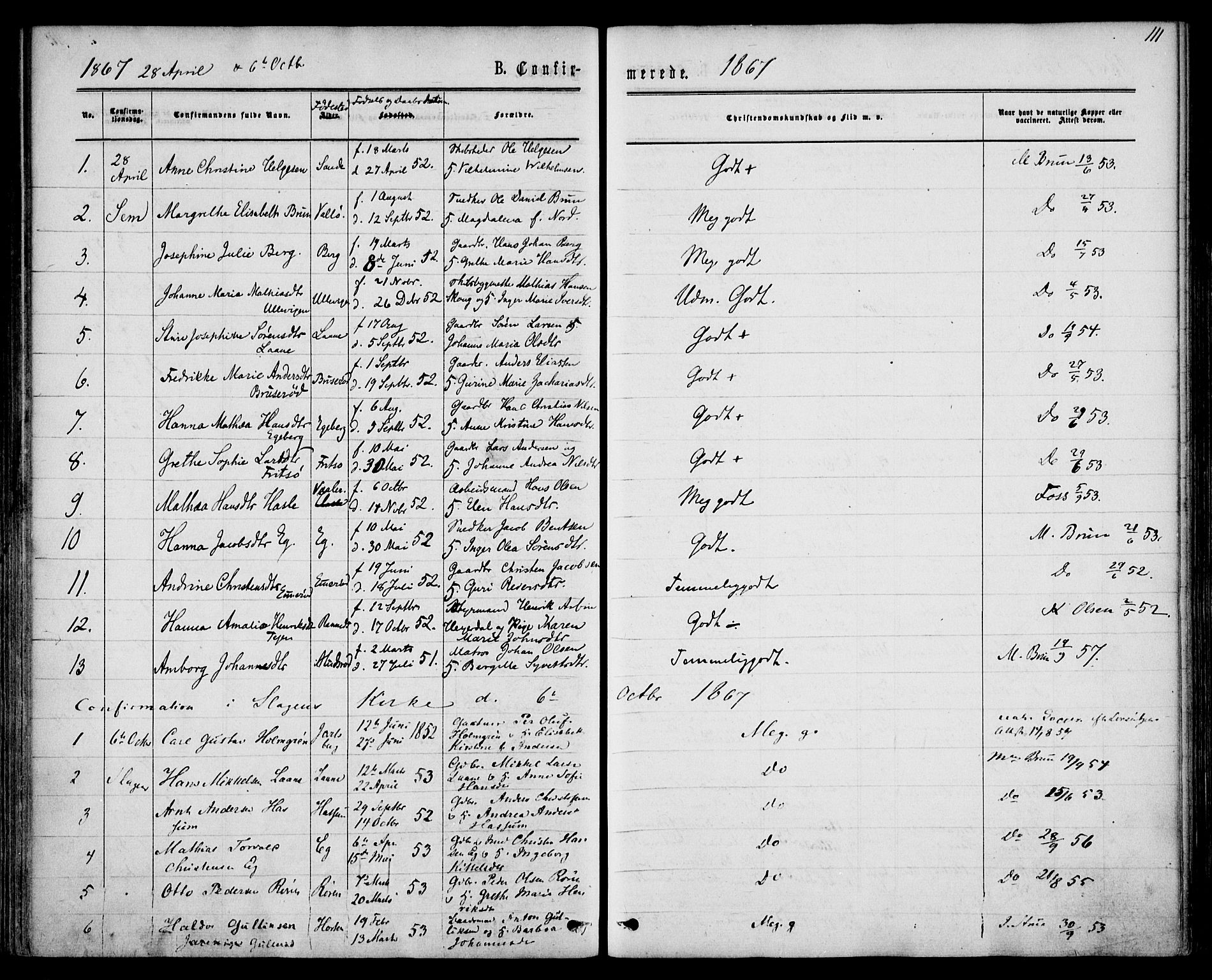 Sem kirkebøker, AV/SAKO-A-5/F/Fa/L0008: Parish register (official) no. I 8, 1866-1873, p. 111
