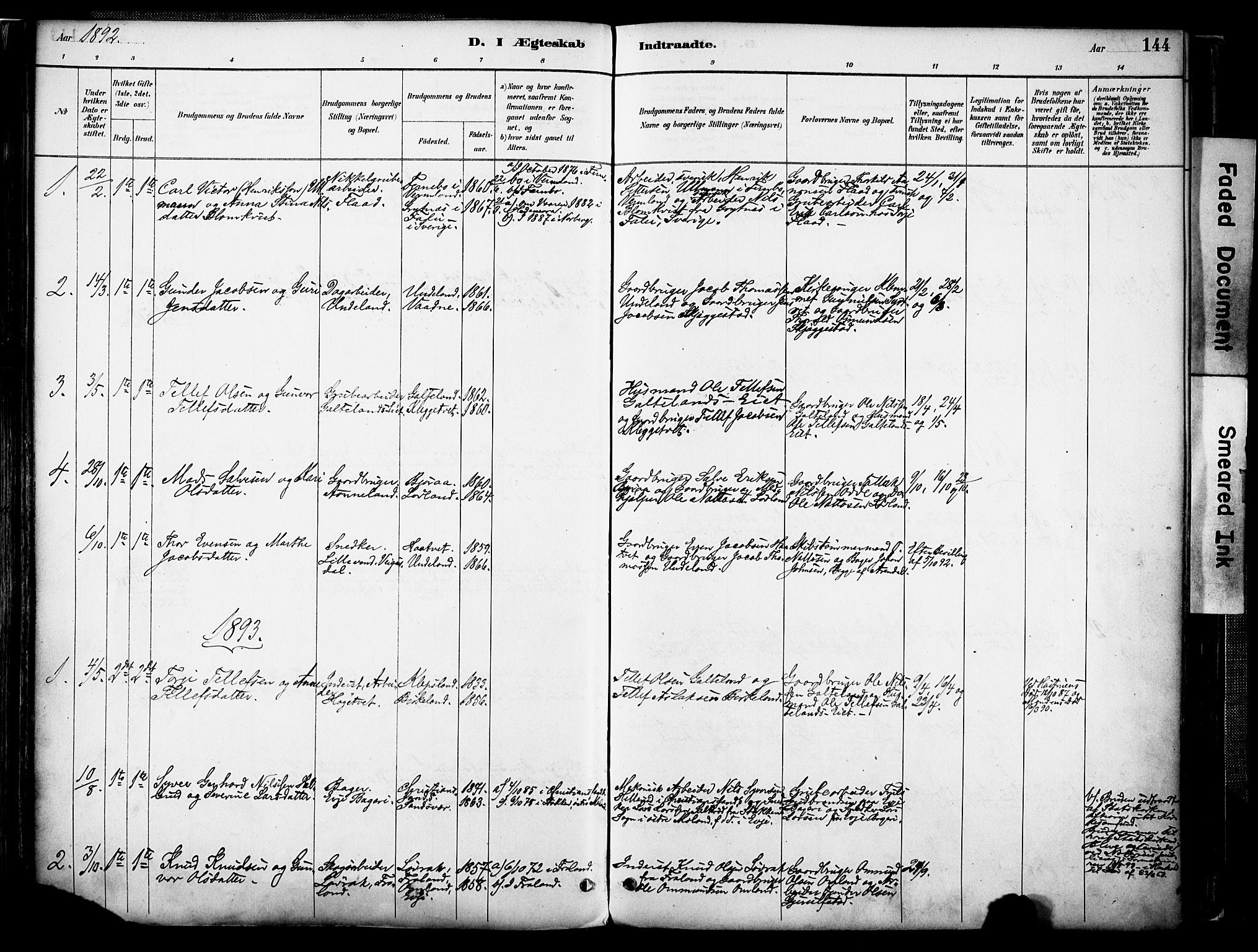 Evje sokneprestkontor, AV/SAK-1111-0008/F/Fa/Faa/L0007: Parish register (official) no. A 7, 1884-1909, p. 144