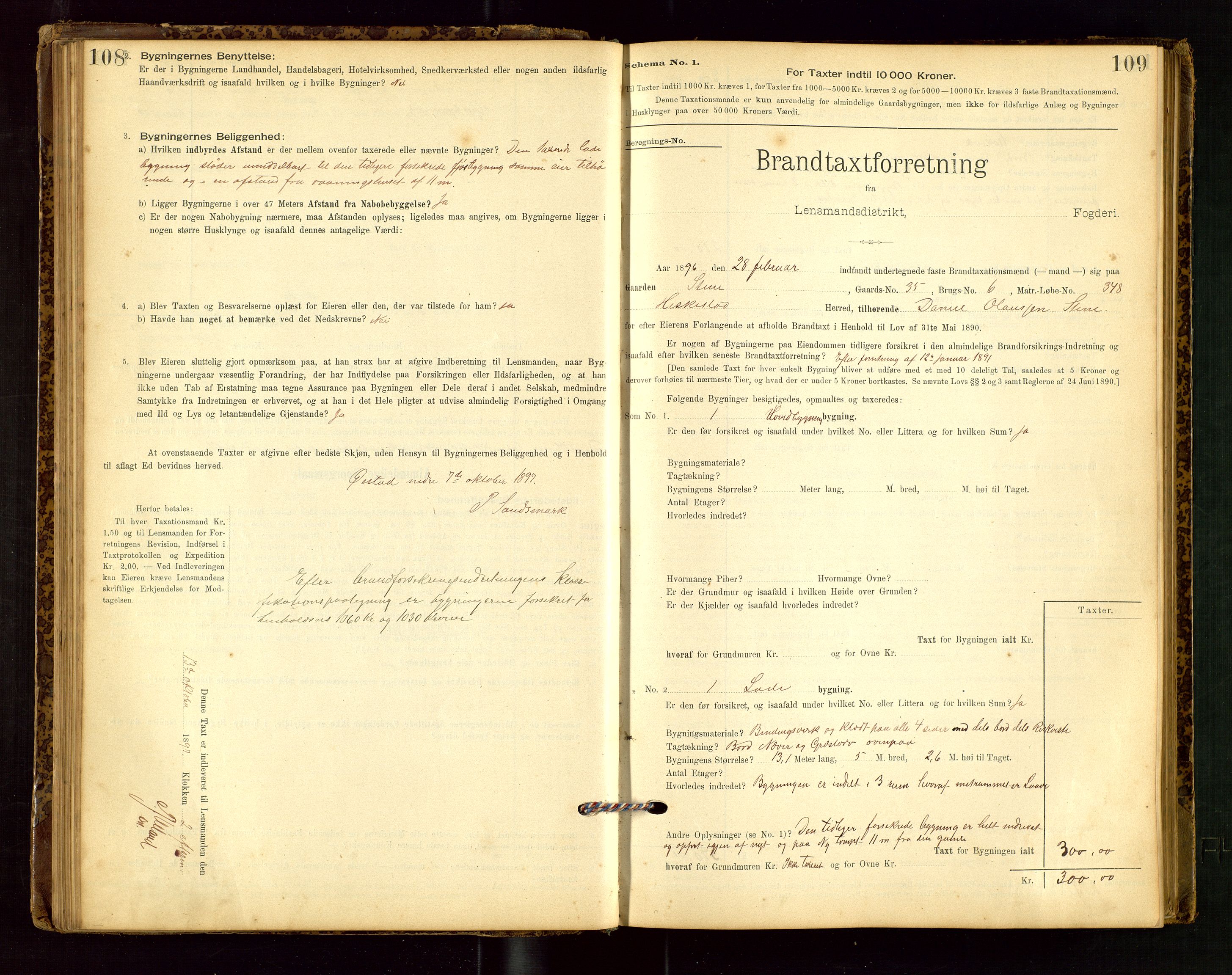 Heskestad lensmannskontor, SAST/A-100304/Gob/L0001: "Brandtaxationsprotokol", 1894-1915, p. 108-109