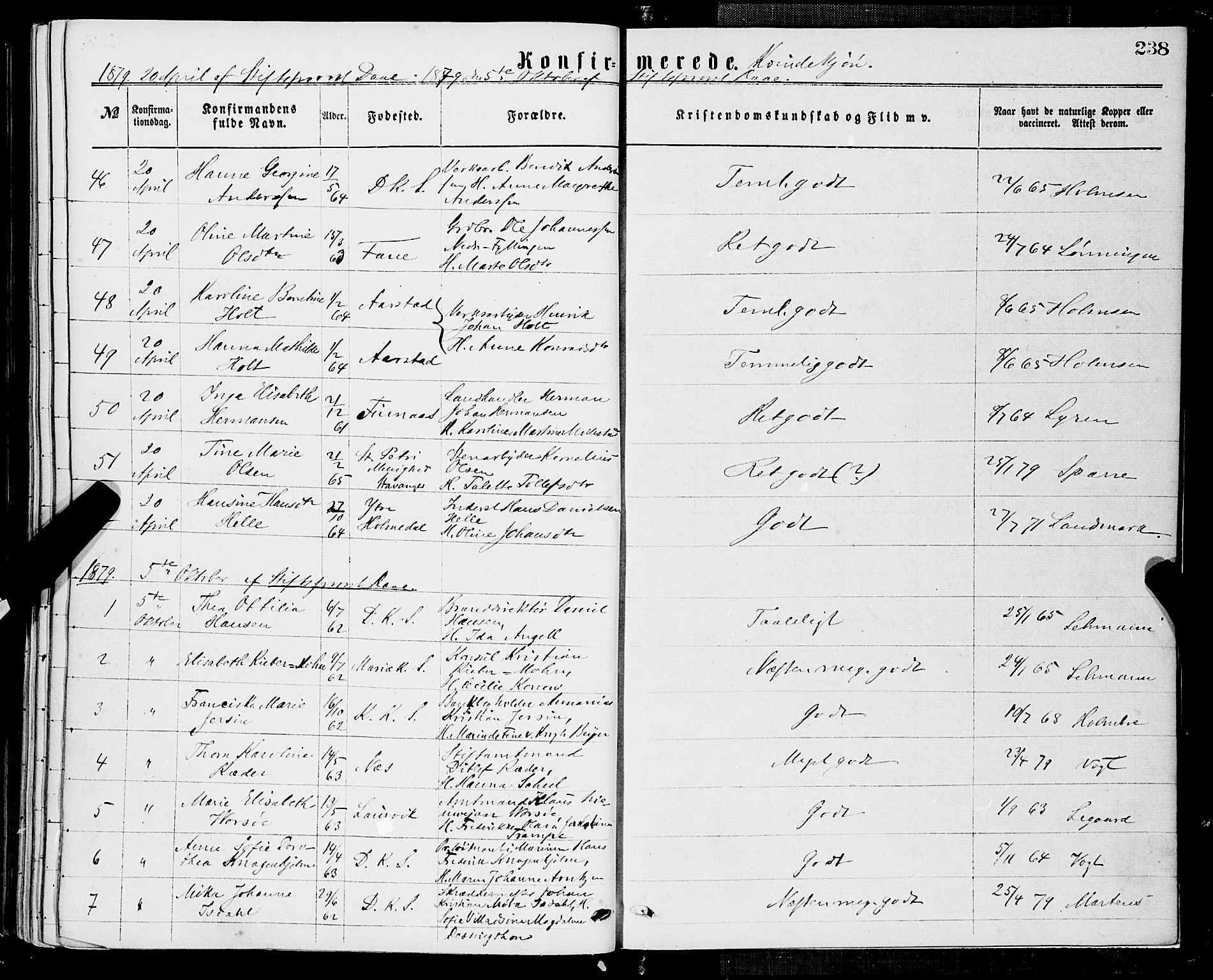 Domkirken sokneprestembete, SAB/A-74801/H/Haa/L0029: Parish register (official) no. C 4, 1864-1879, p. 238