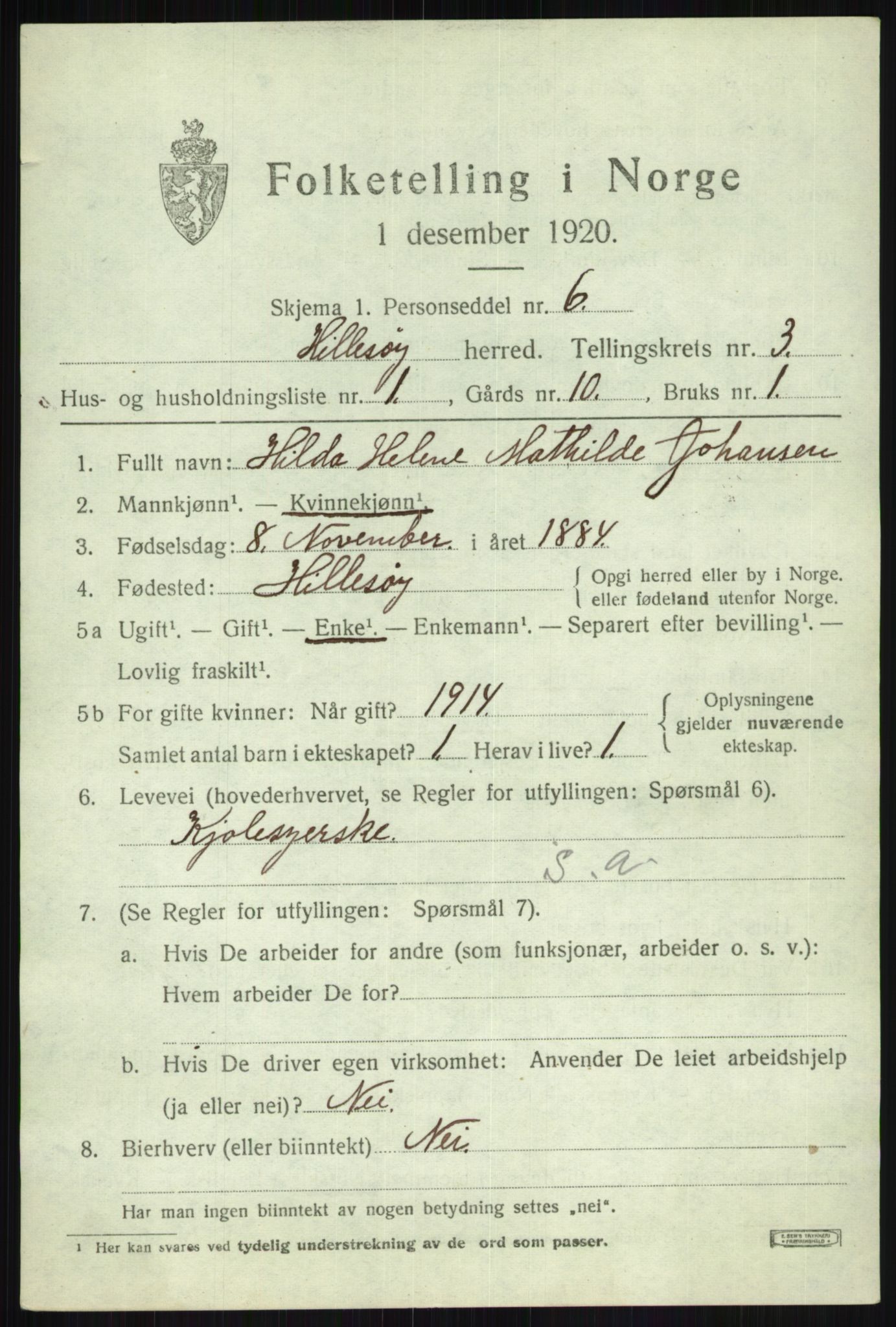 SATØ, 1920 census for Hillesøy, 1920, p. 1673