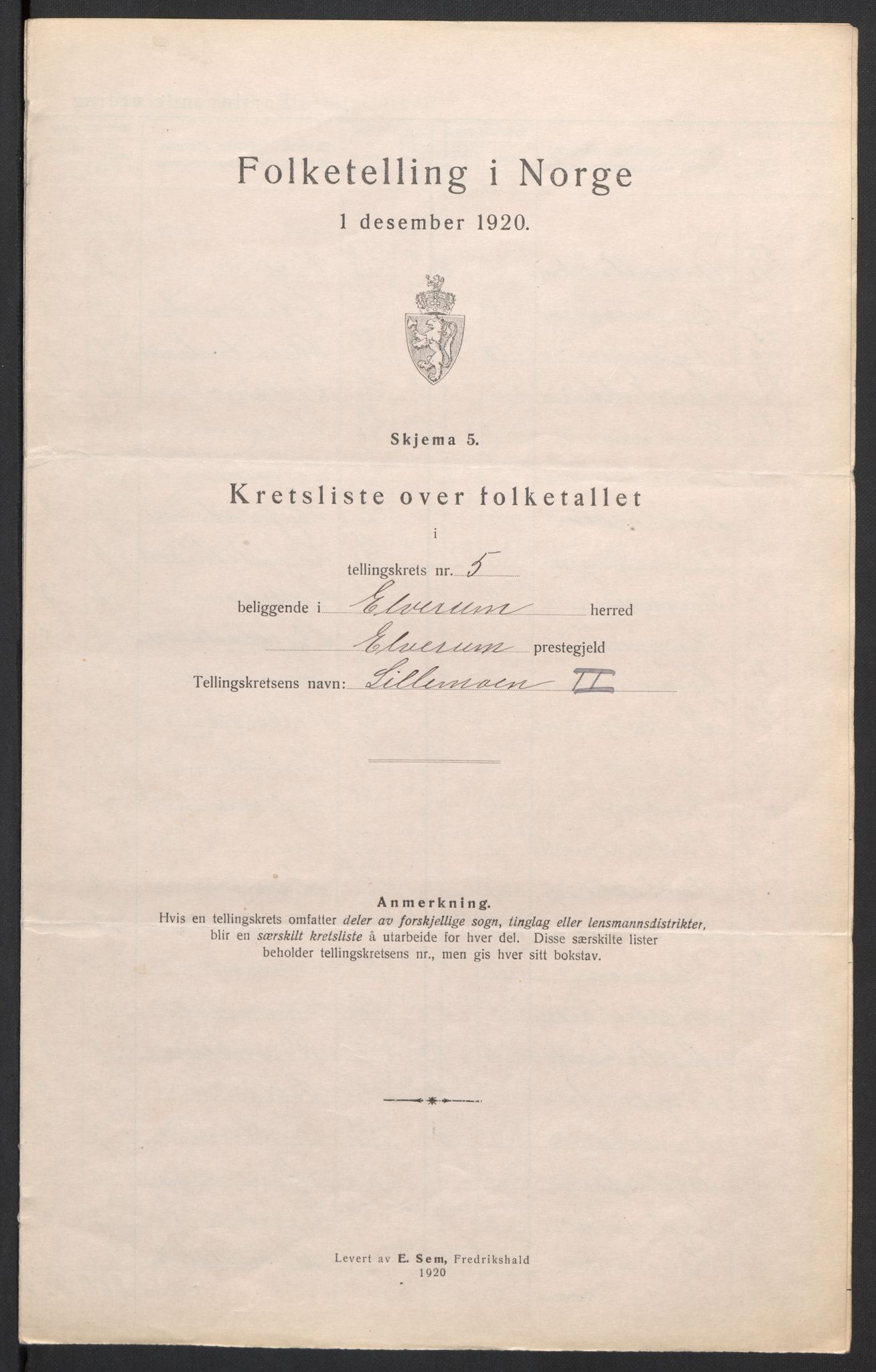 SAH, 1920 census for Elverum, 1920, p. 22