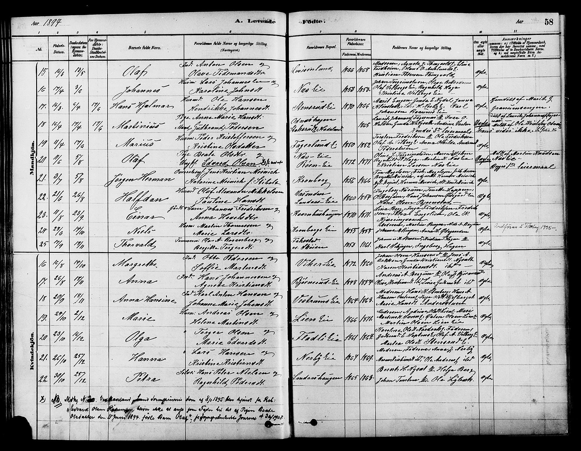 Søndre Land prestekontor, AV/SAH-PREST-122/K/L0002: Parish register (official) no. 2, 1878-1894, p. 58