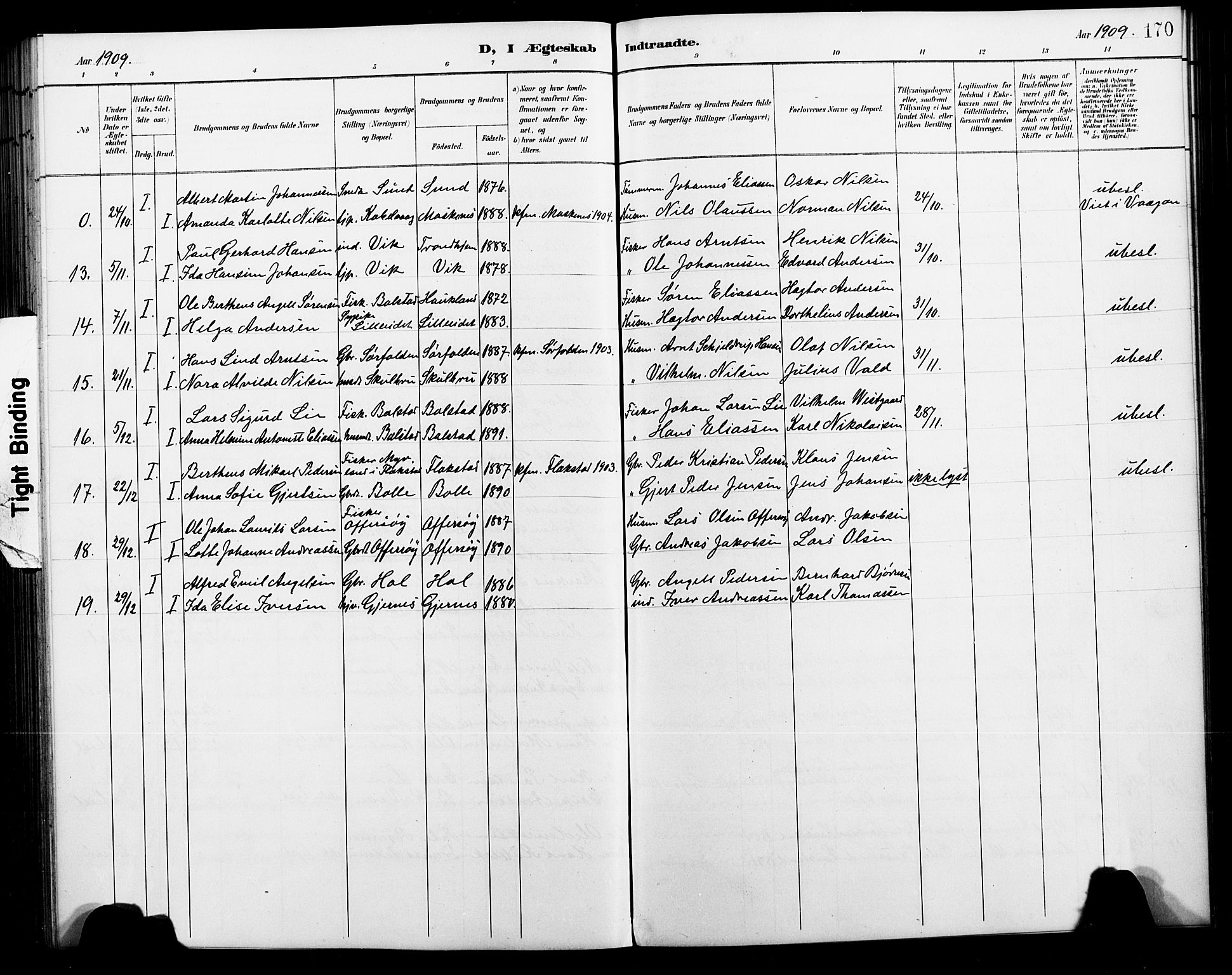 Ministerialprotokoller, klokkerbøker og fødselsregistre - Nordland, AV/SAT-A-1459/881/L1168: Parish register (copy) no. 881C05, 1900-1911, p. 170