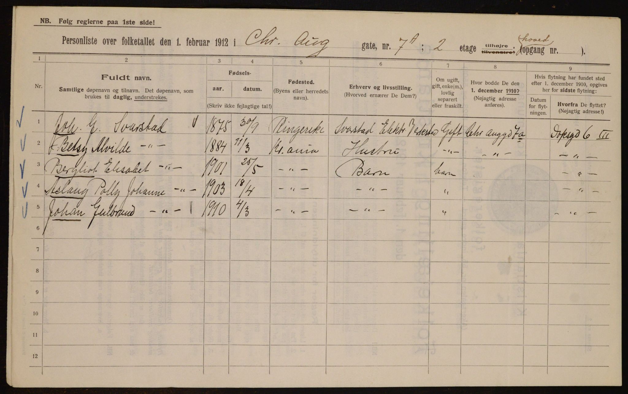 OBA, Municipal Census 1912 for Kristiania, 1912, p. 54229