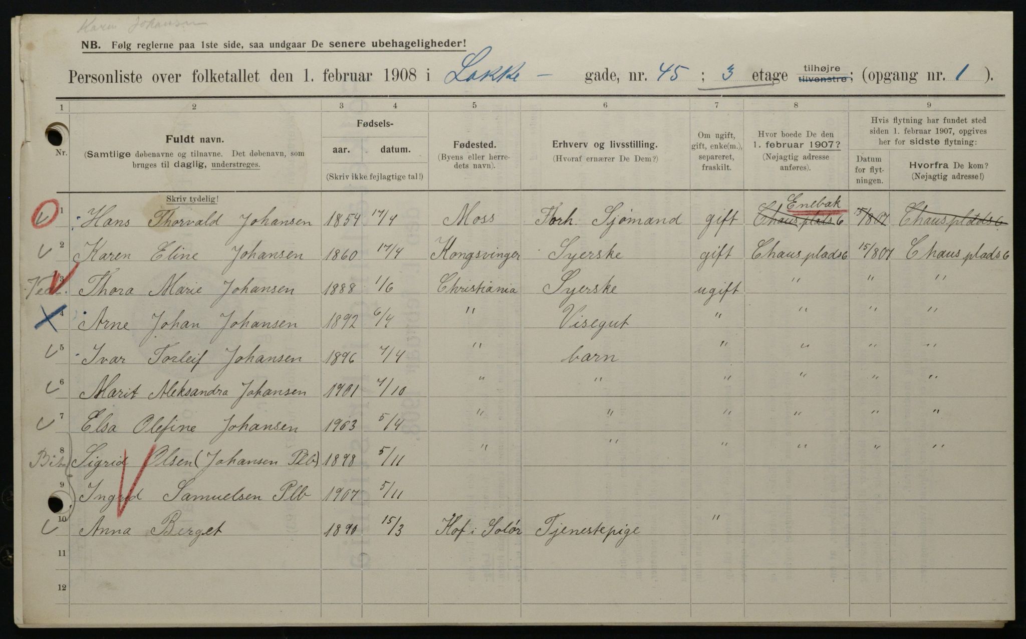 OBA, Municipal Census 1908 for Kristiania, 1908, p. 50097