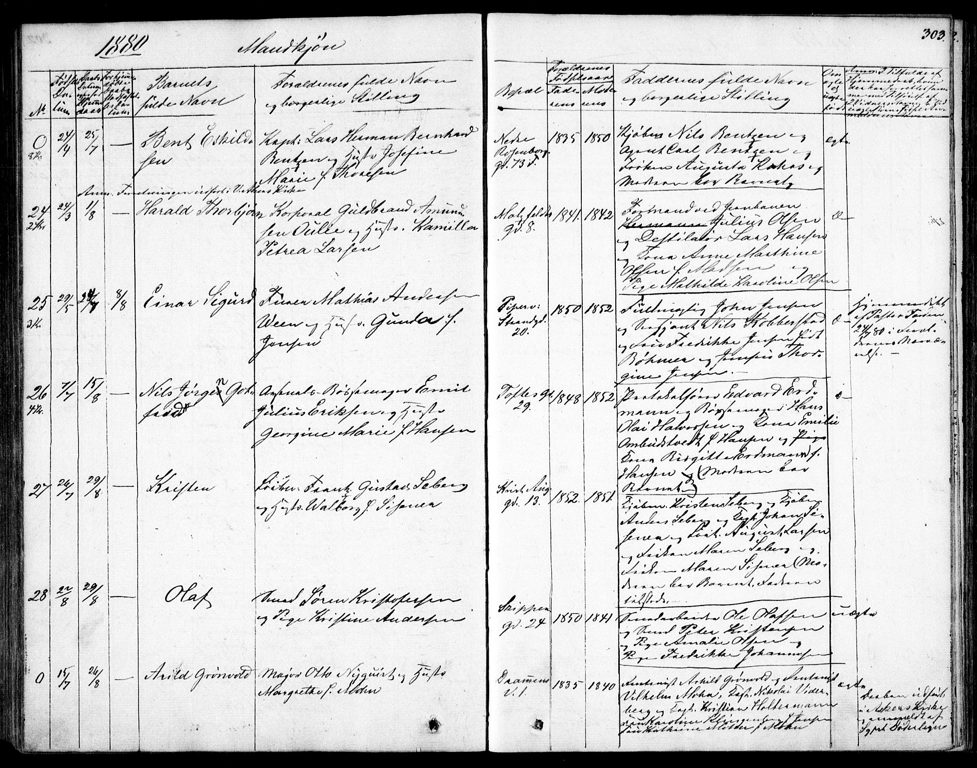 Garnisonsmenigheten Kirkebøker, AV/SAO-A-10846/F/Fa/L0007: Parish register (official) no. 7, 1828-1881, p. 303