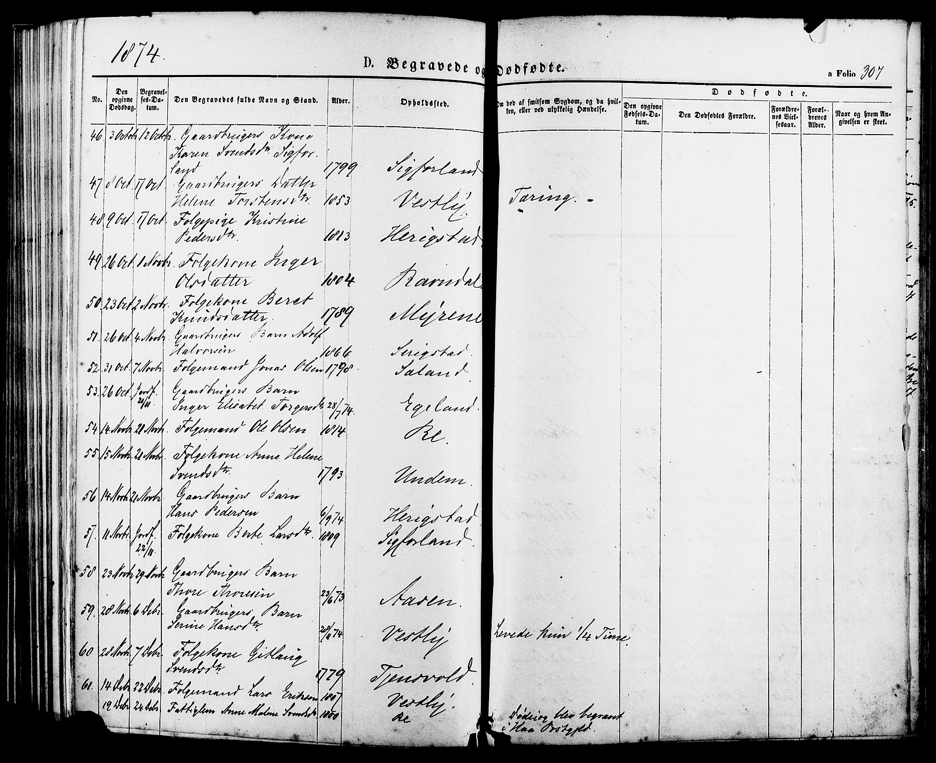 Lye sokneprestkontor, AV/SAST-A-101794/001/30BA/L0008: Parish register (official) no. A 7, 1872-1881, p. 307