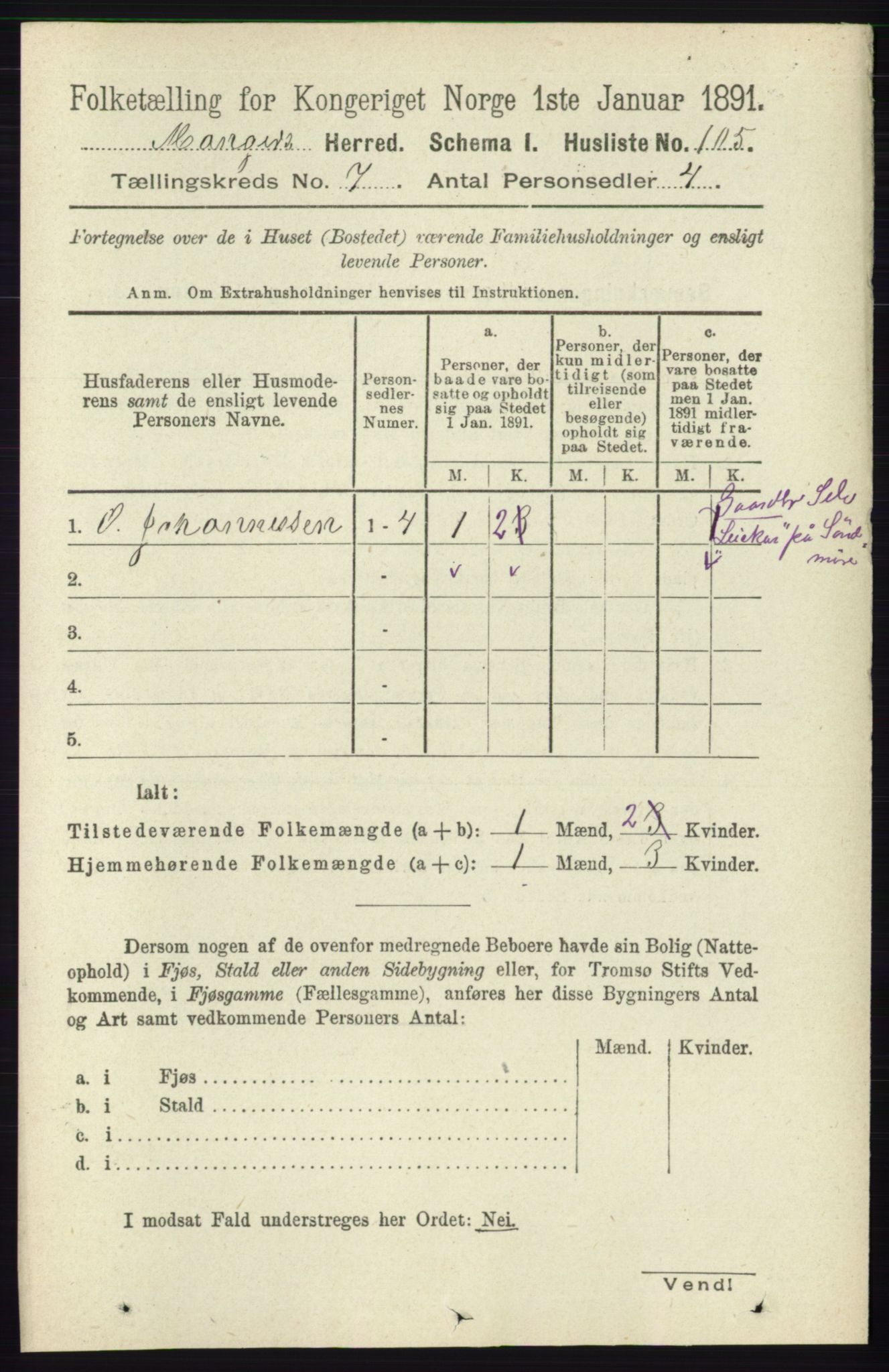 RA, 1891 census for 1261 Manger, 1891, p. 4351