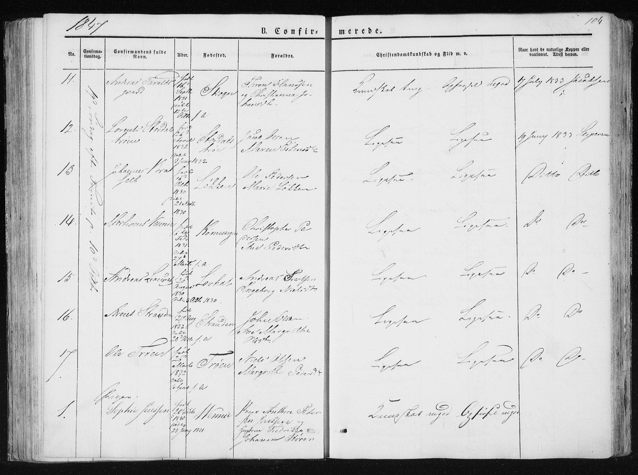 Ministerialprotokoller, klokkerbøker og fødselsregistre - Nord-Trøndelag, SAT/A-1458/733/L0323: Parish register (official) no. 733A02, 1843-1870, p. 104