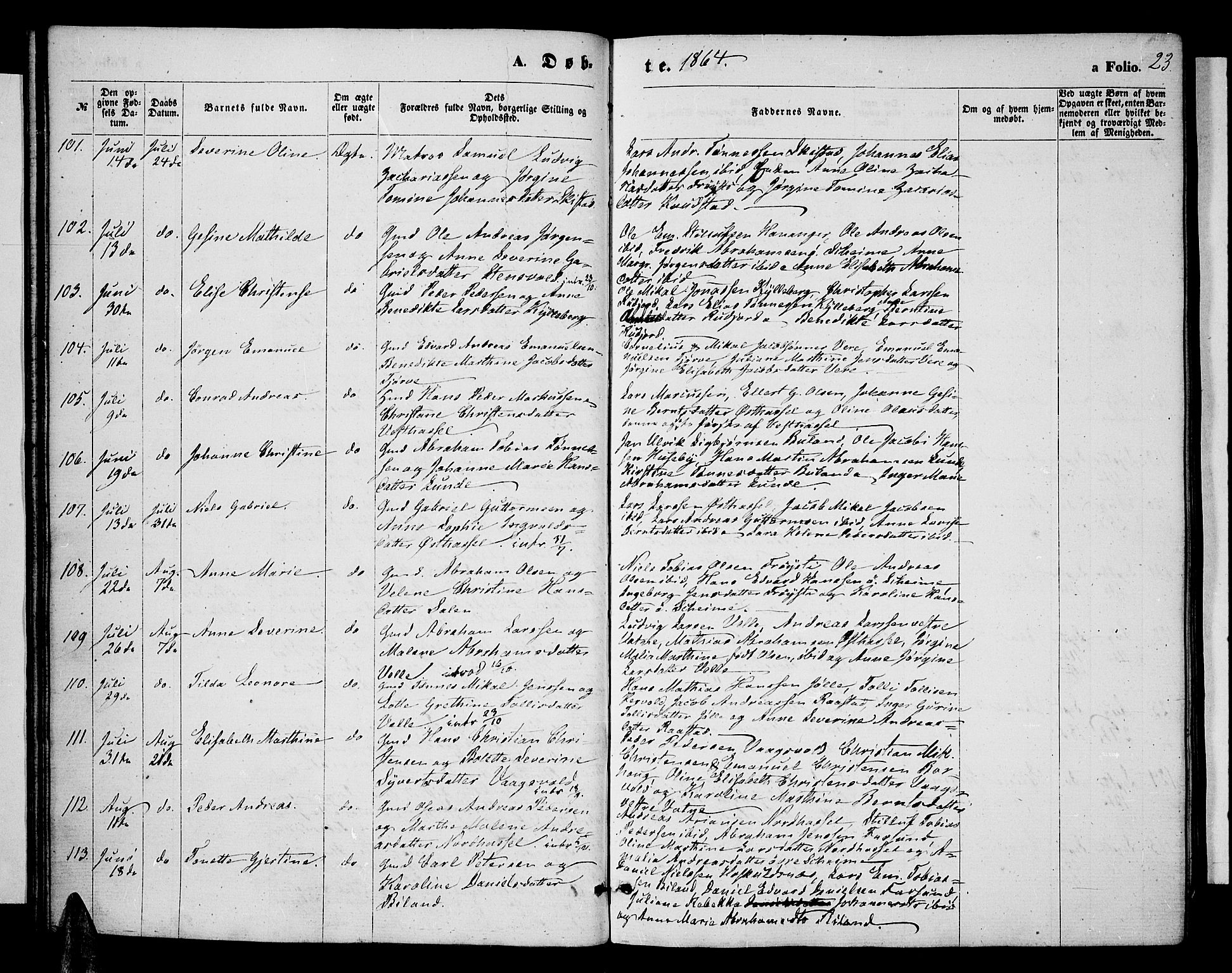 Lista sokneprestkontor, AV/SAK-1111-0027/F/Fb/L0003: Parish register (copy) no. B 3, 1862-1877, p. 23