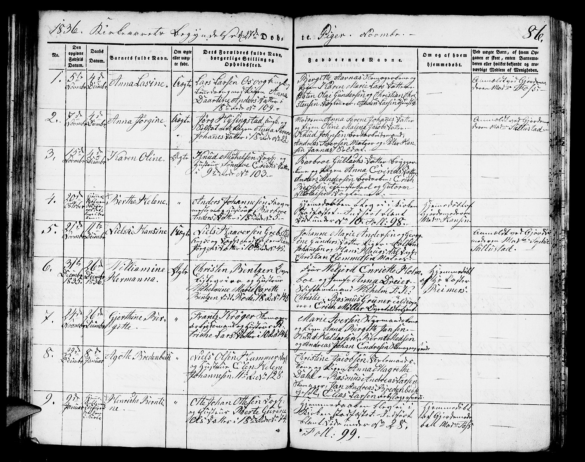 Domkirken sokneprestembete, SAB/A-74801/H/Hab/L0008: Parish register (copy) no. B 1, 1836-1841, p. 86