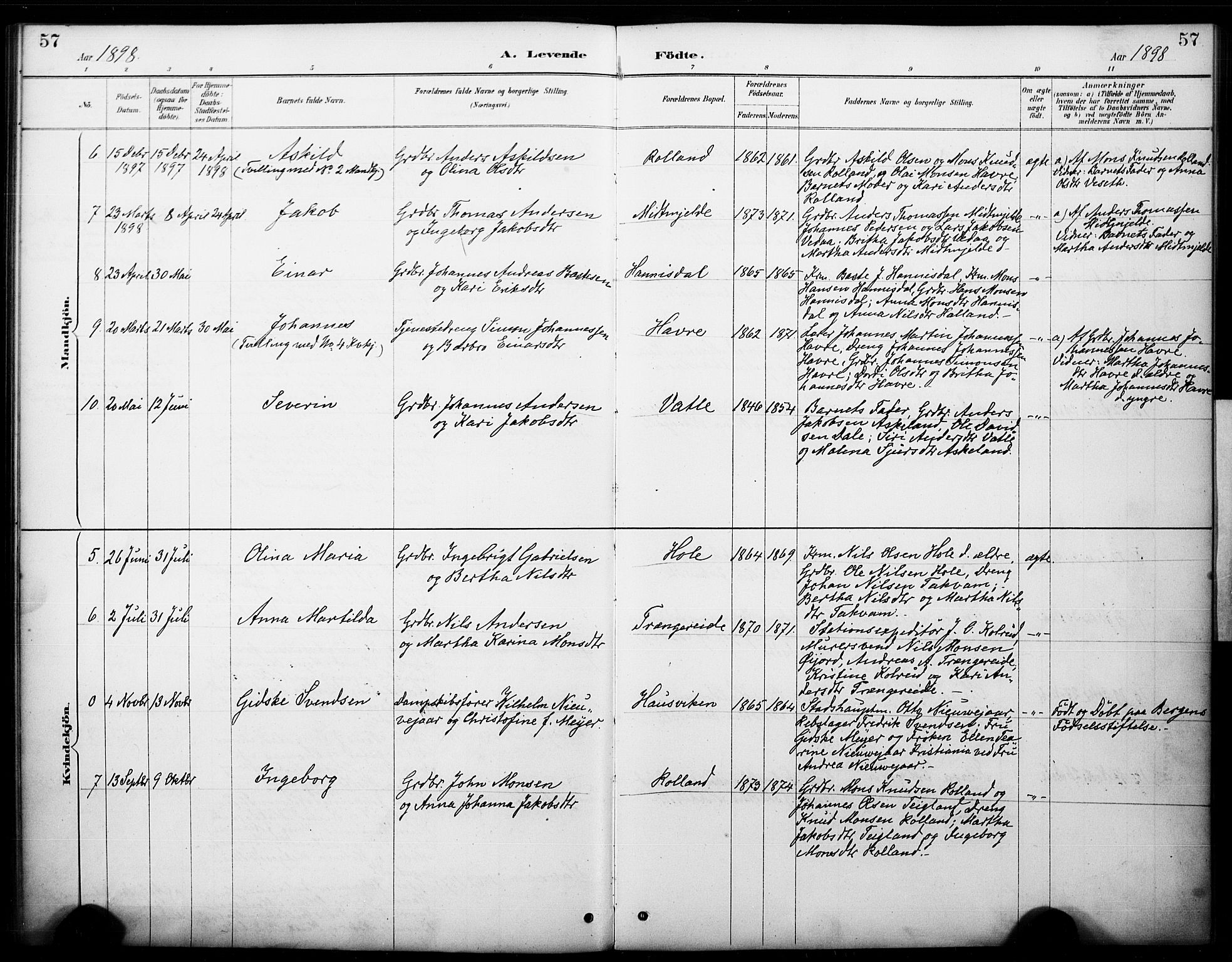 Haus sokneprestembete, SAB/A-75601/H/Haa: Parish register (official) no. B 1, 1887-1898, p. 57