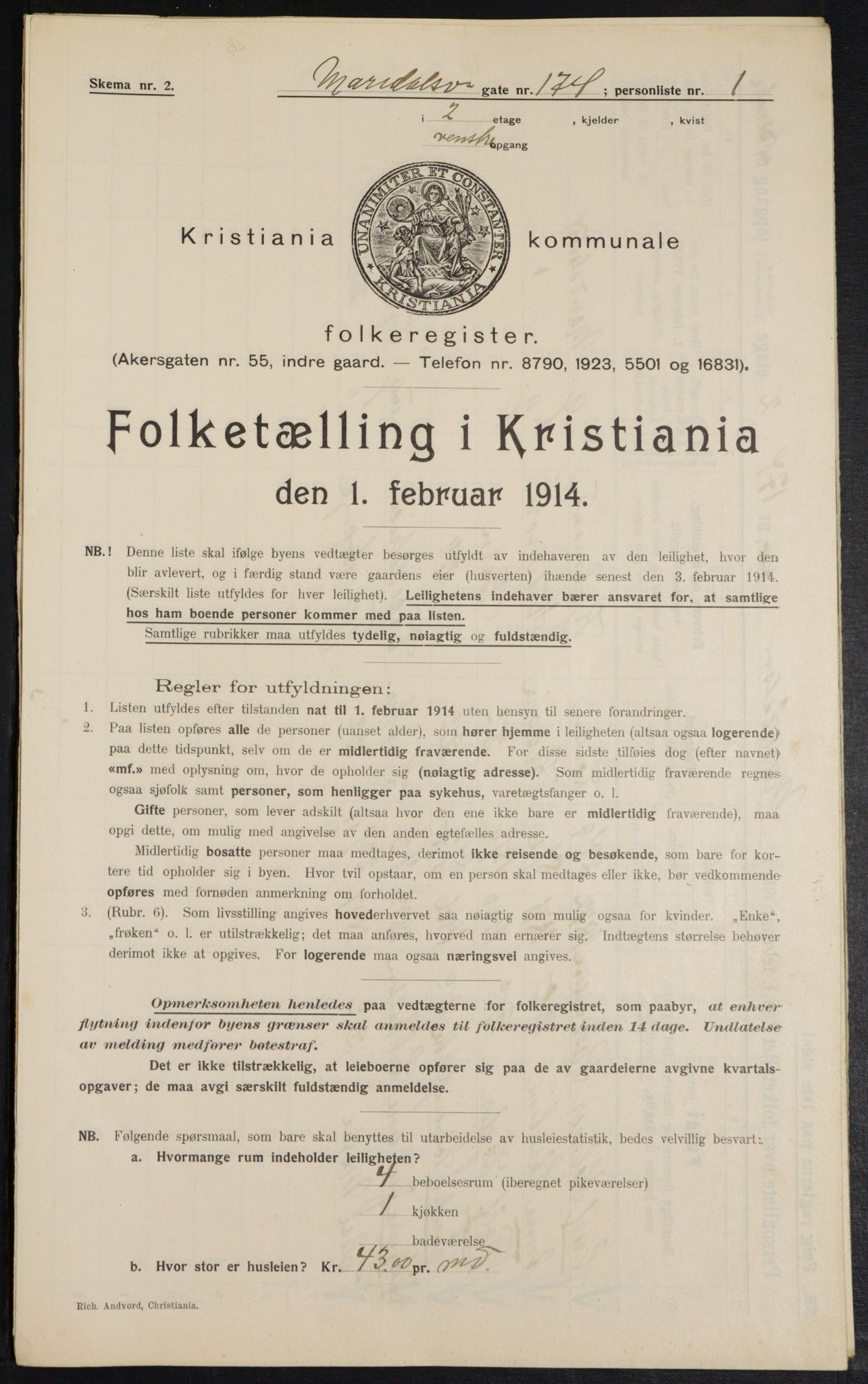 OBA, Municipal Census 1914 for Kristiania, 1914, p. 62276